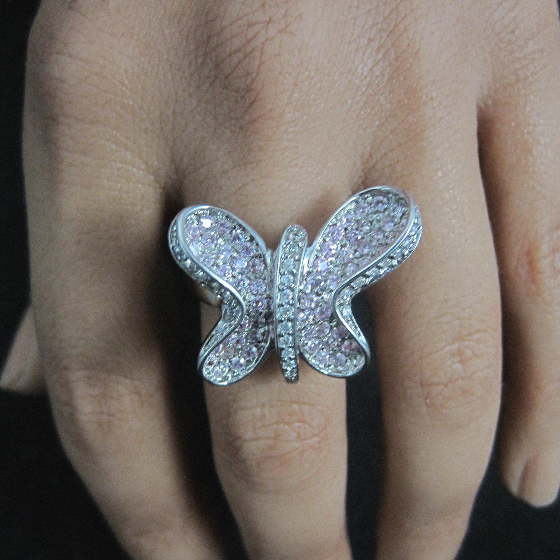 Estate Sterling Silver Pink Butterfly Ring Size 7.5