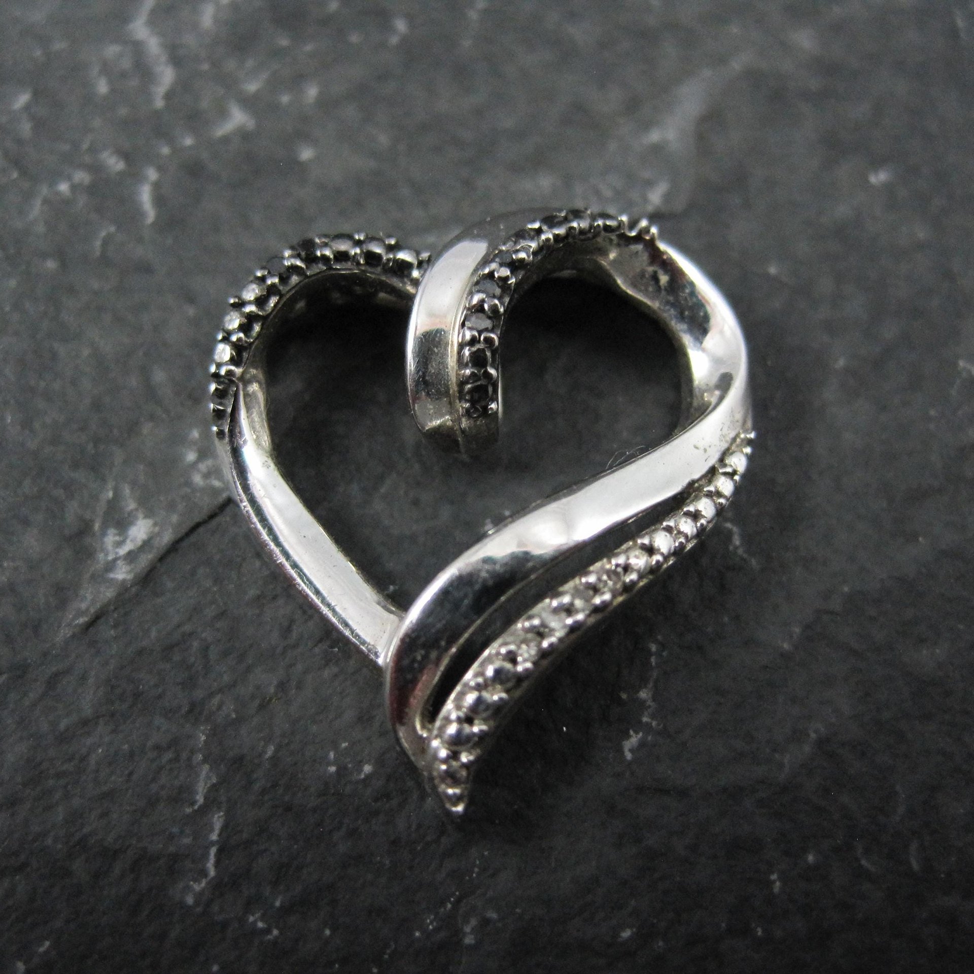 Sterling Silver Black & White Diamond Heart Pendant