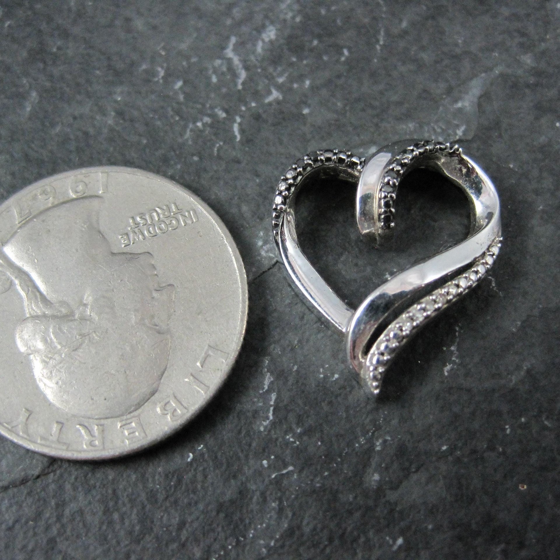 Sterling Silver Black & White Diamond Heart Pendant