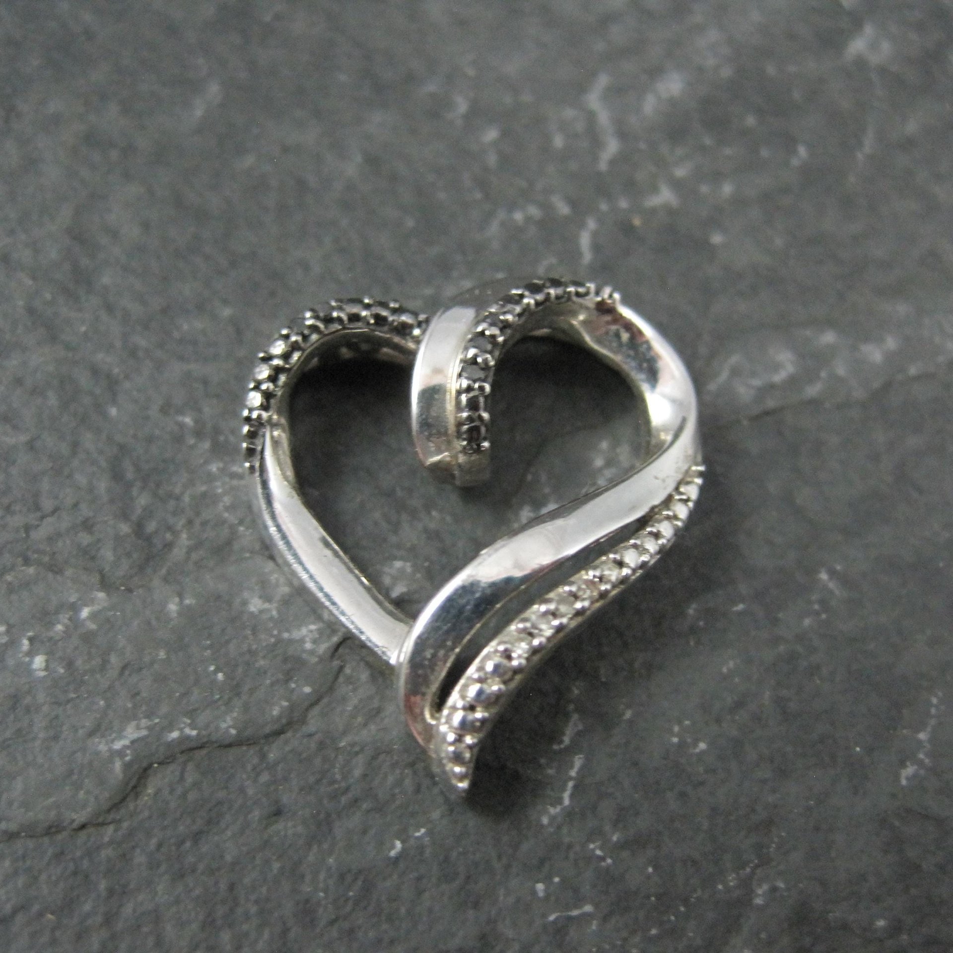Sterling Silver Black & White Diamond Heart Pendant