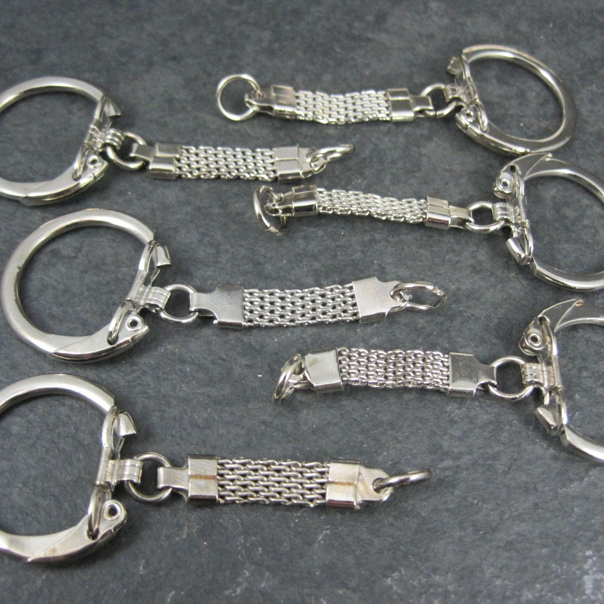 Vintage Silver Keychain Findings with Latching Key Ring 6pcs