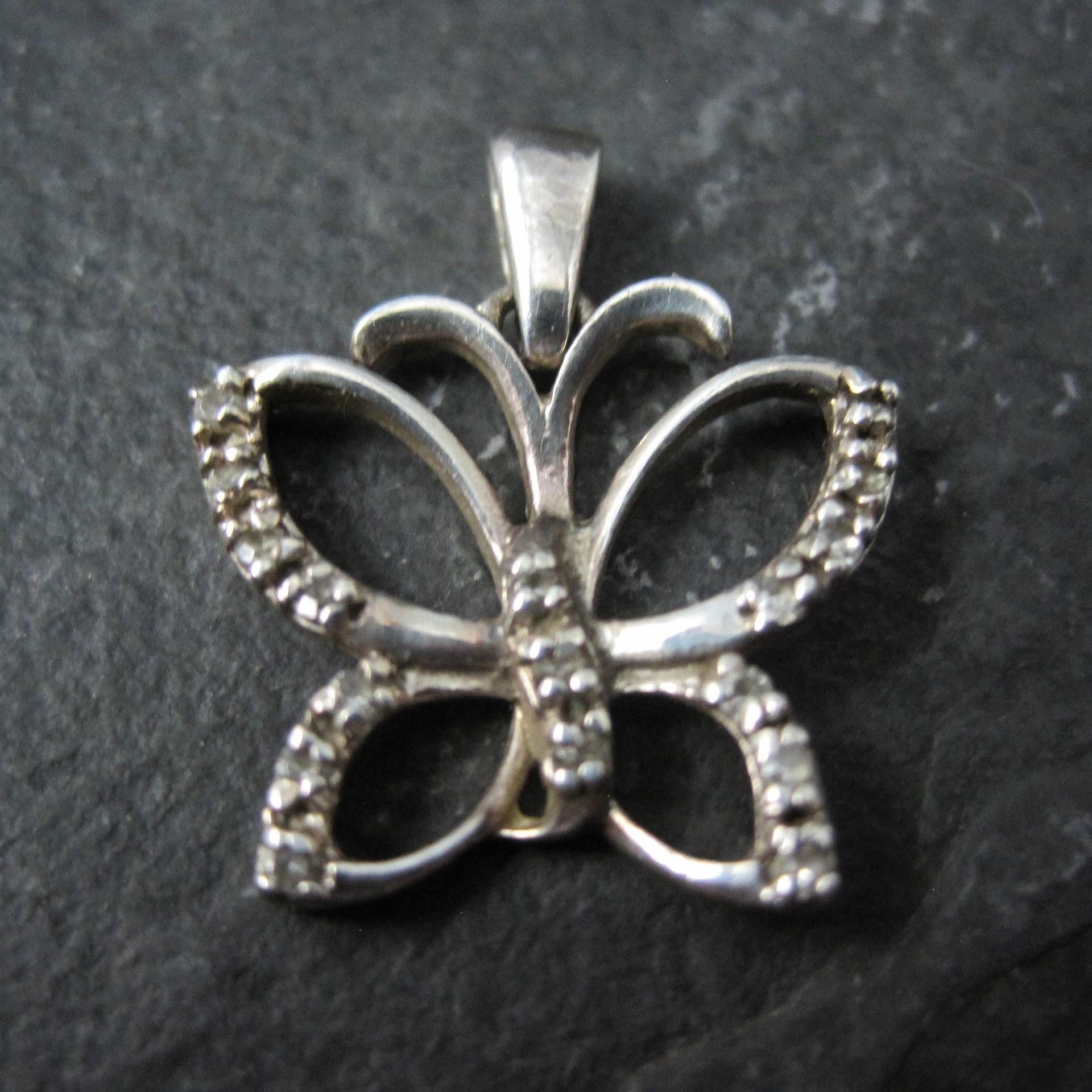 Small Sterling Diamond Butterfly Pendant
