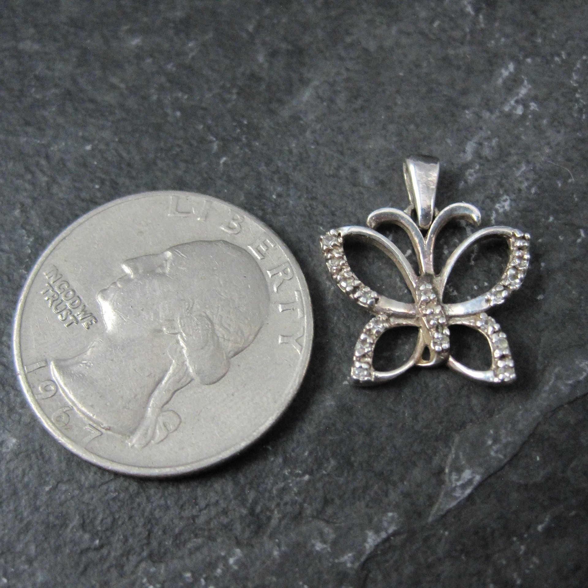 Small Sterling Diamond Butterfly Pendant