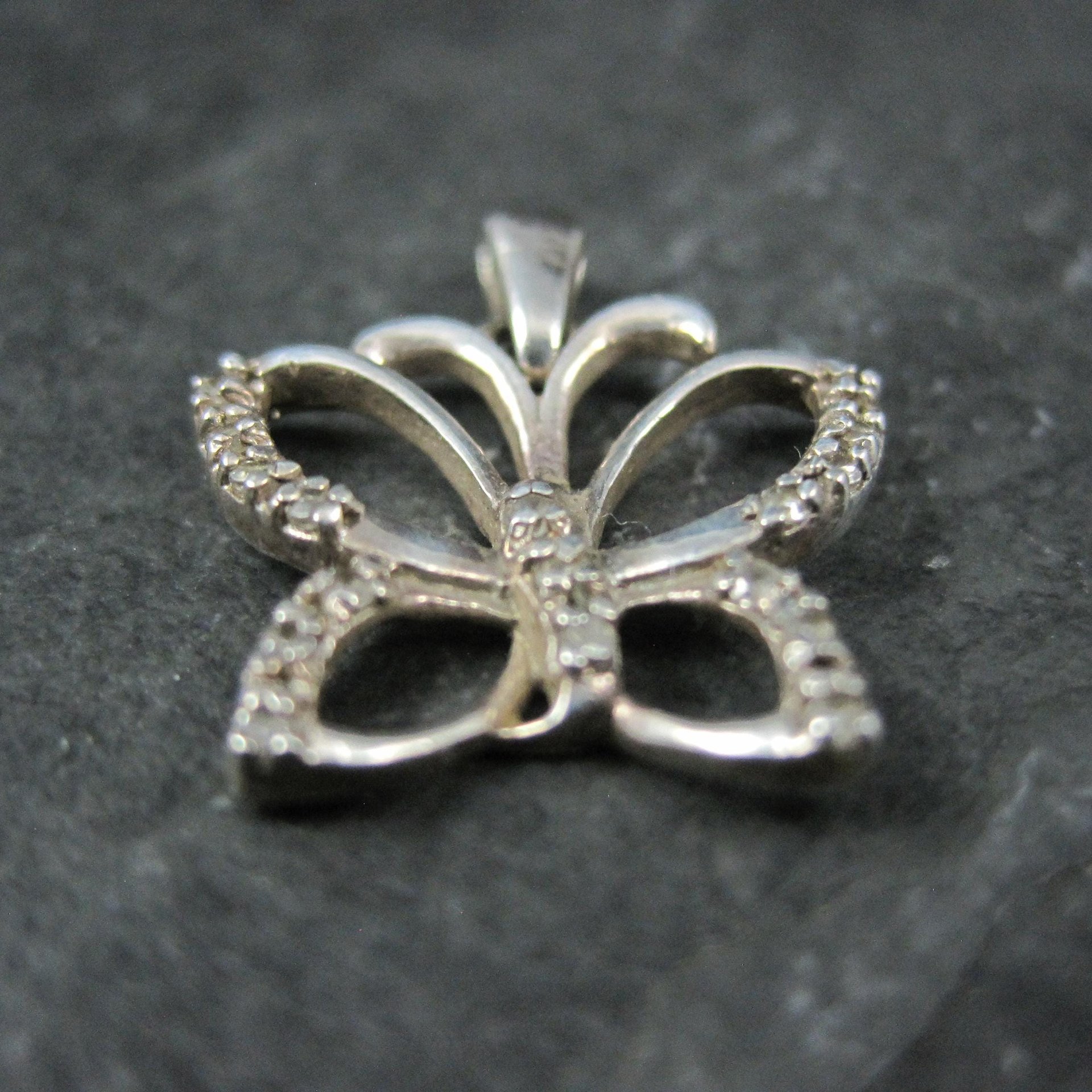 Small Sterling Diamond Butterfly Pendant