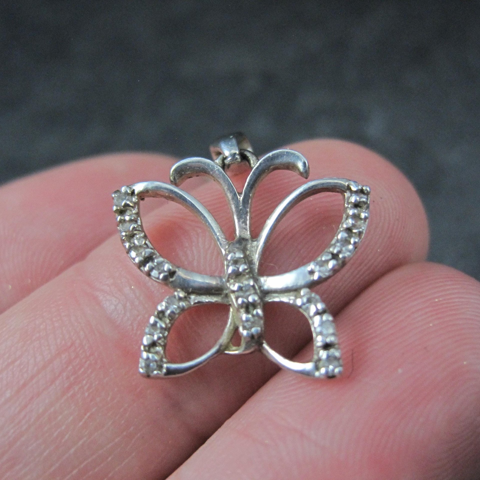Small Sterling Diamond Butterfly Pendant