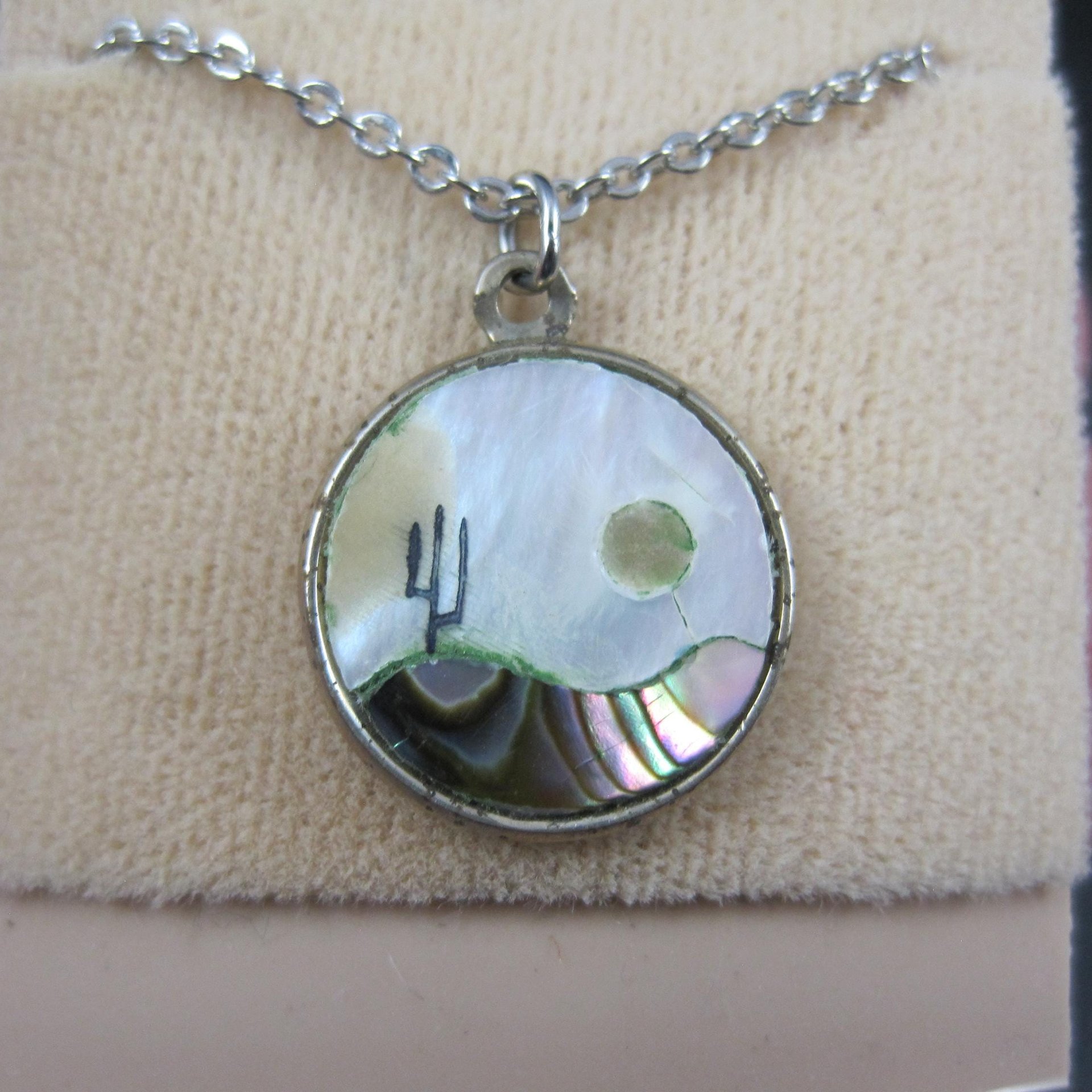 Vintage Desert Inlay Pendant Necklace NOS