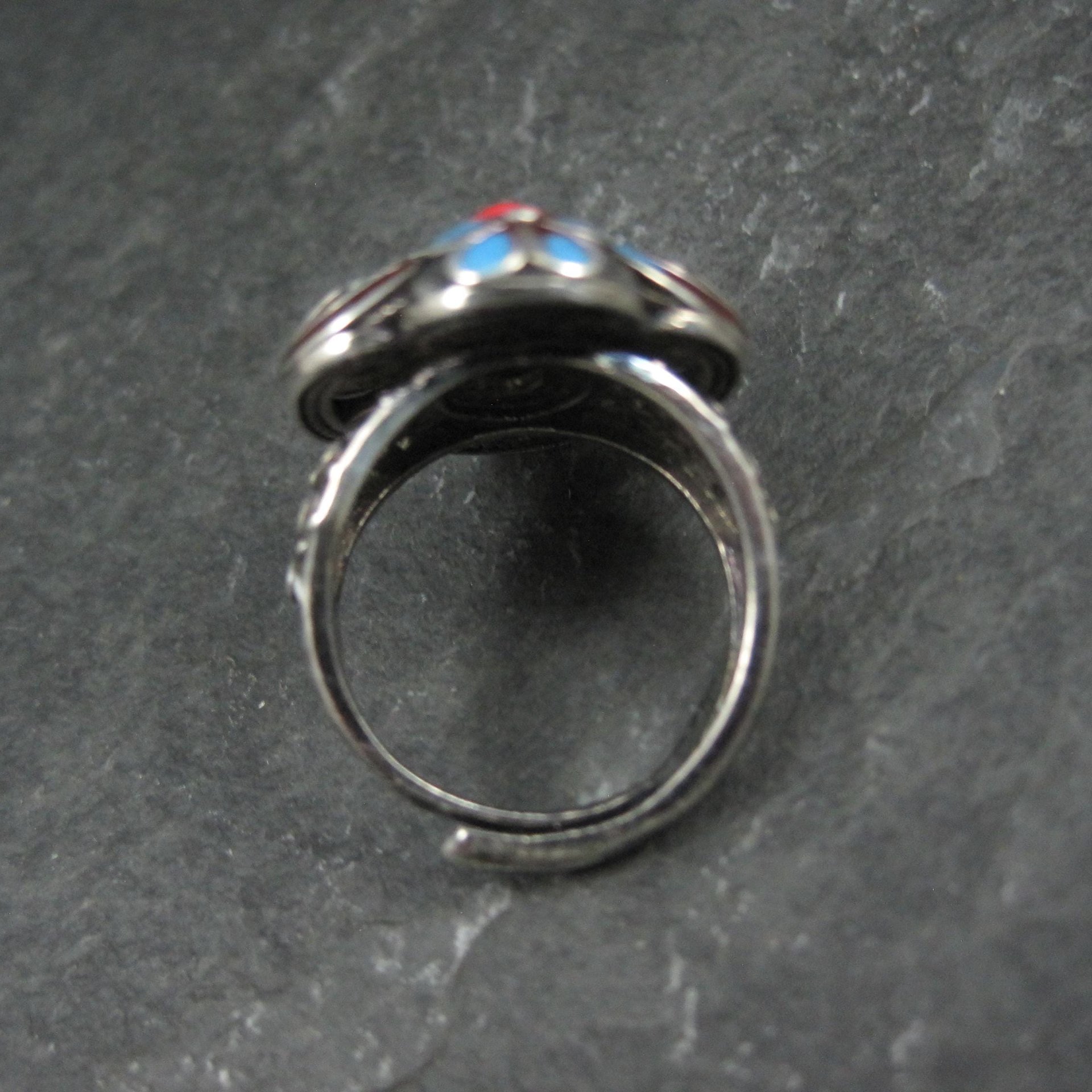 Vintage Enamel Ring 900 Silver Adjustable