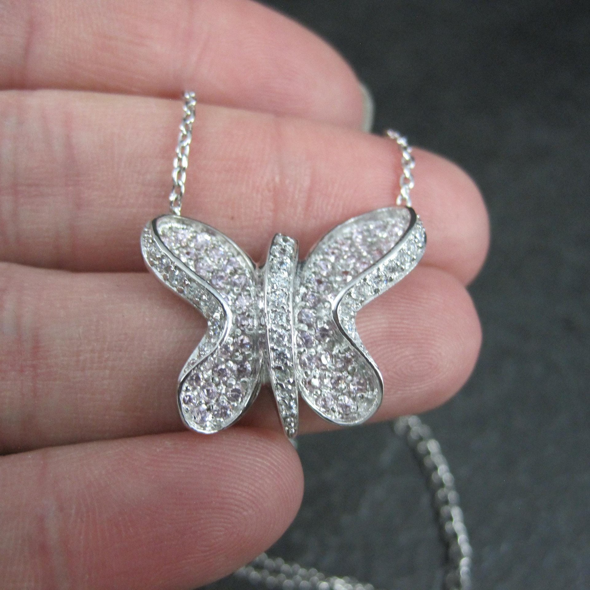 Sterling Silver Pink Butterfly Necklace