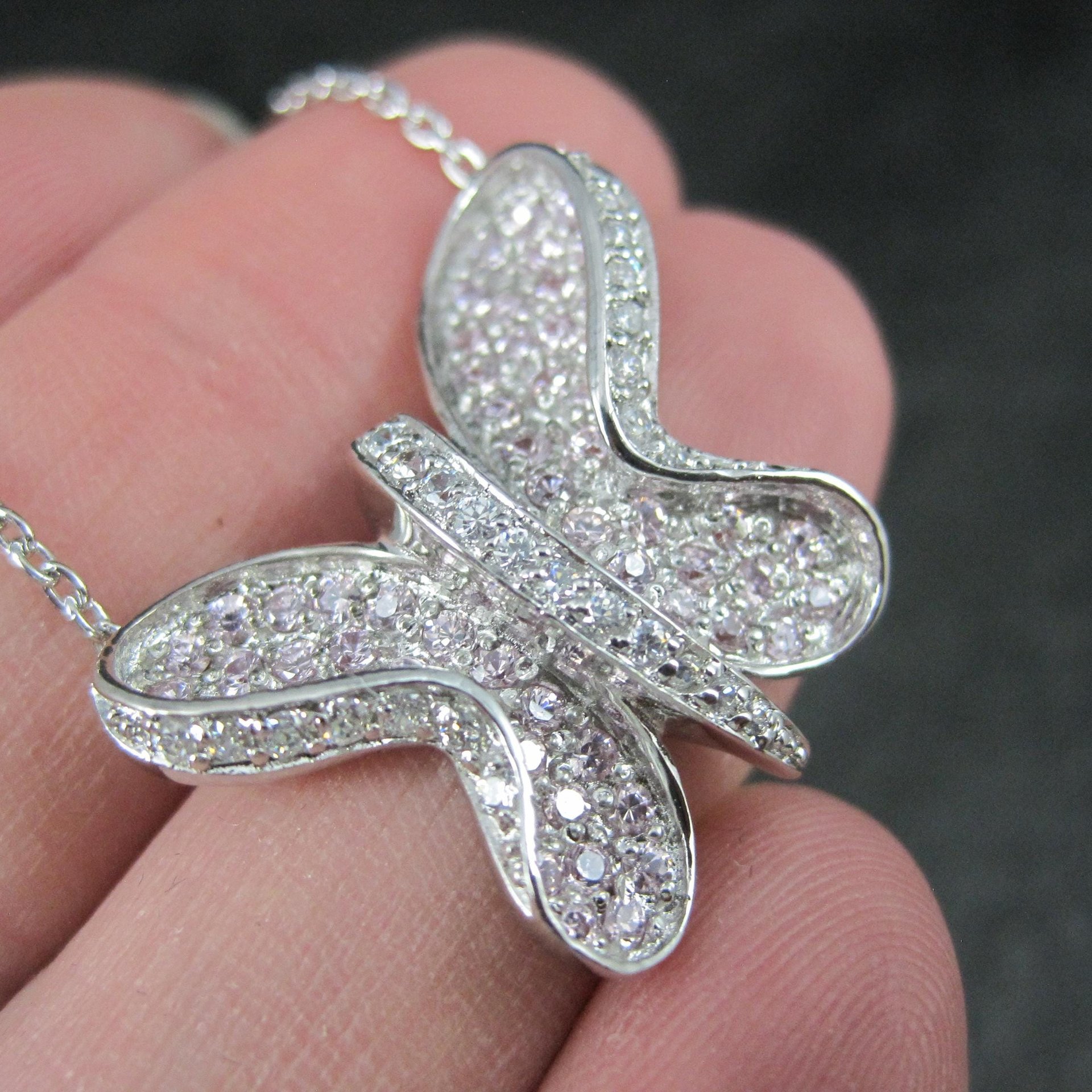 Sterling Silver Pink Butterfly Necklace