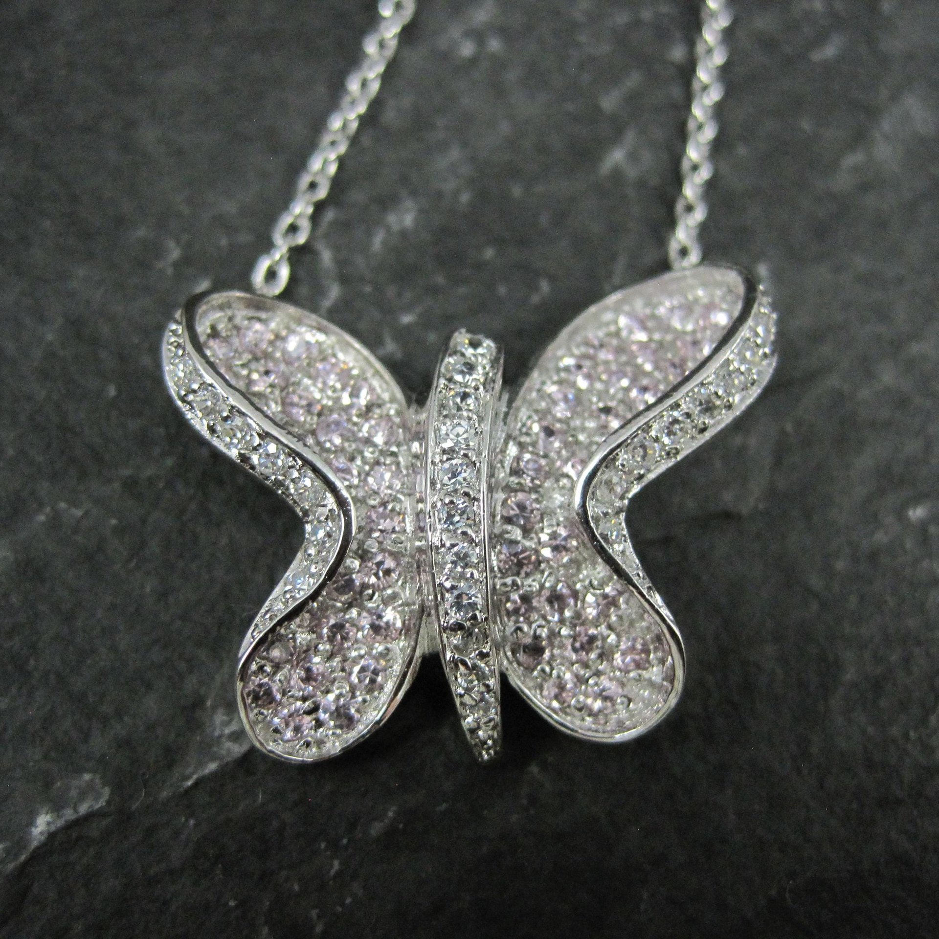 Sterling Silver Pink Butterfly Necklace