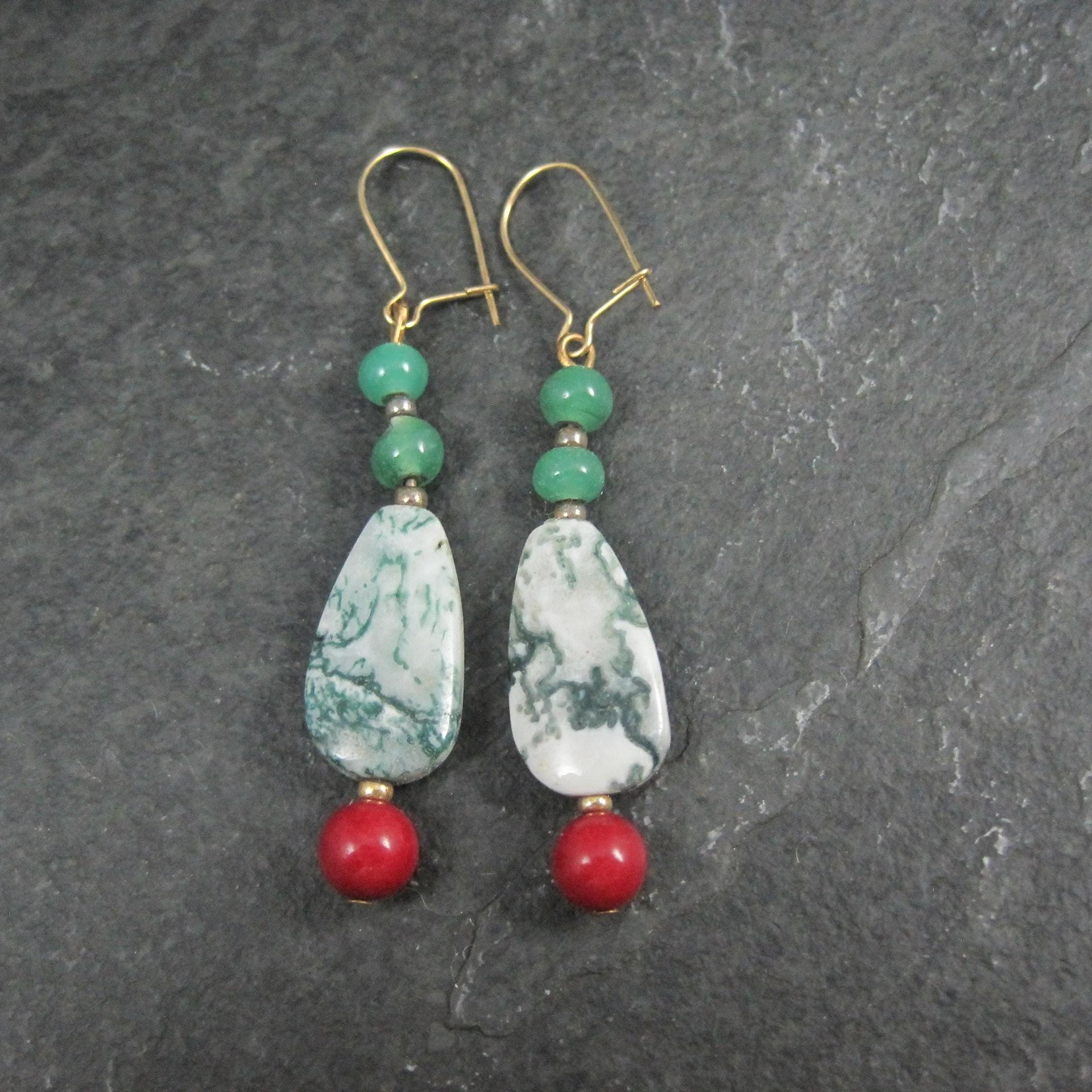 Moss Agate & Red Jasper Dangle Earrings