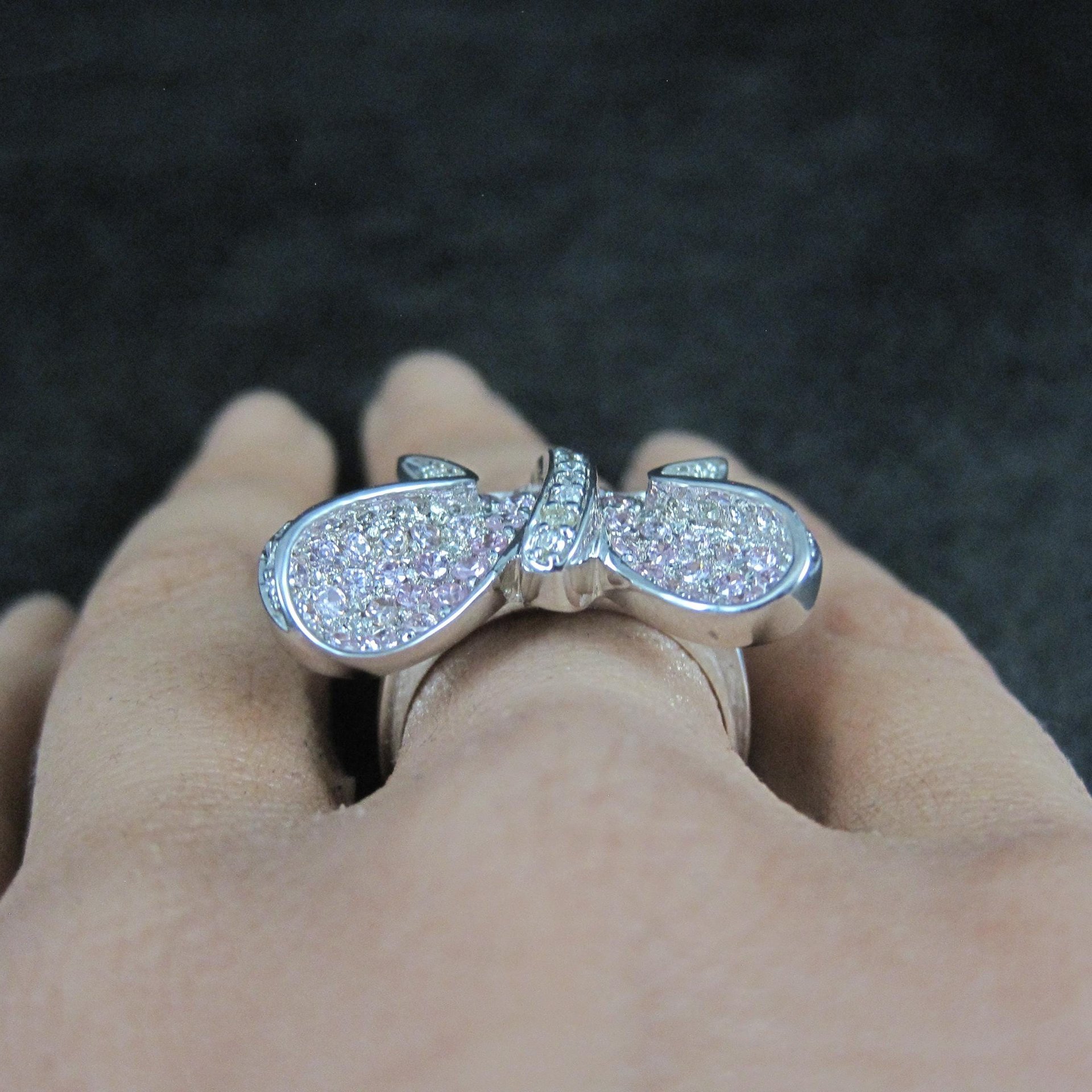 Estate Sterling Silver Pink Butterfly Ring Size 7.5