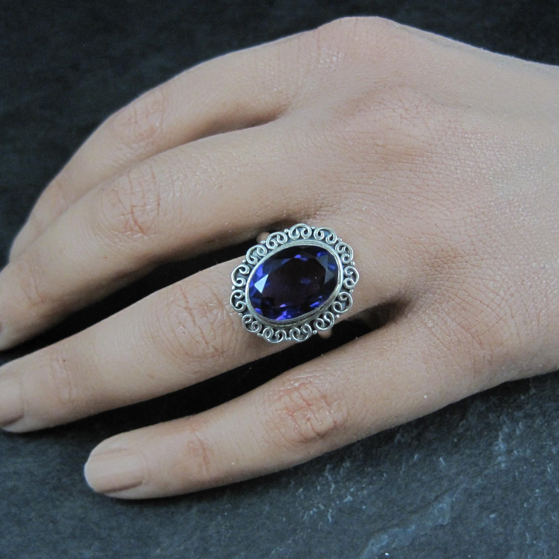Sterling Silver Amethyst Ring Size 8 Estate Jewelry