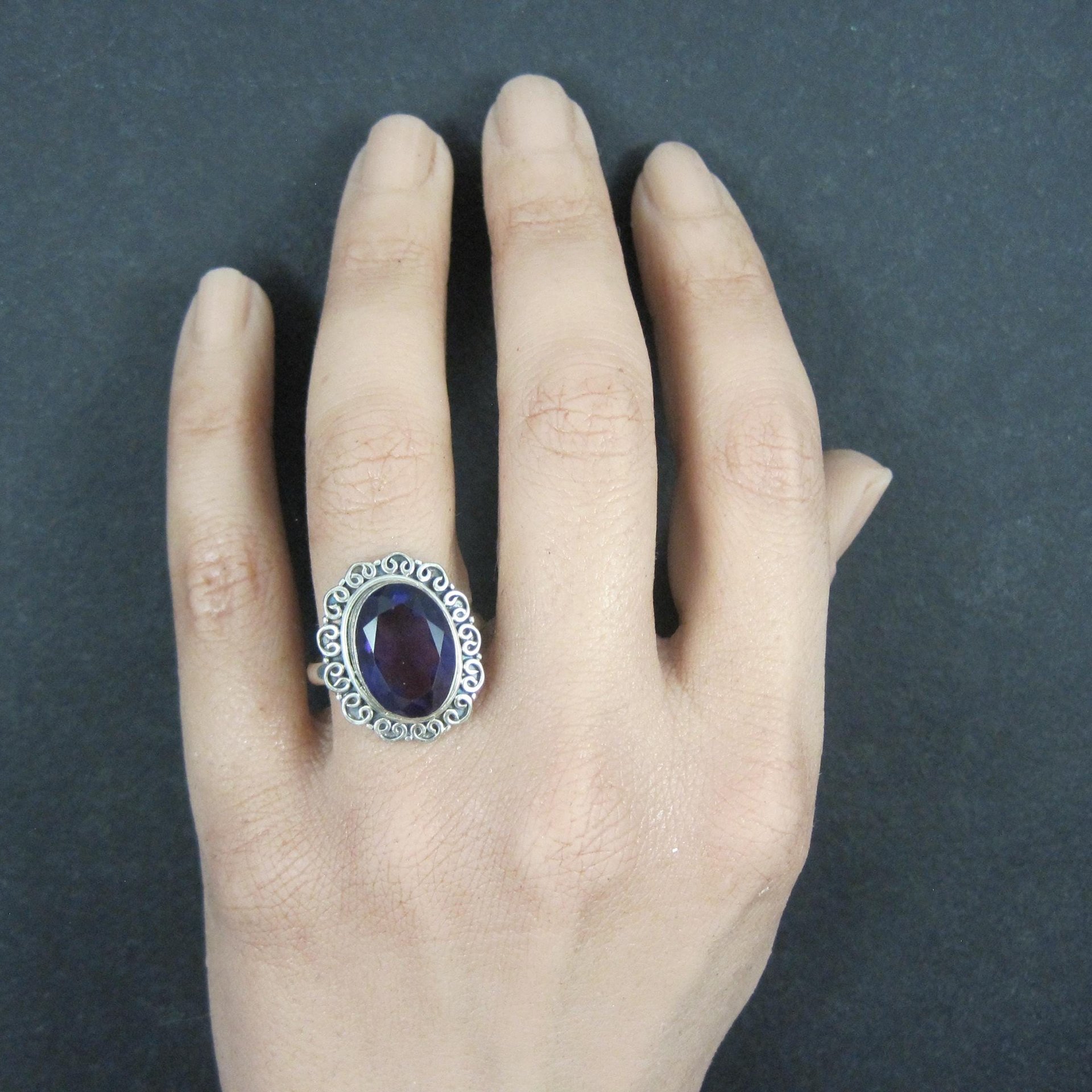 Sterling Silver Amethyst Ring Size 8 Estate Jewelry