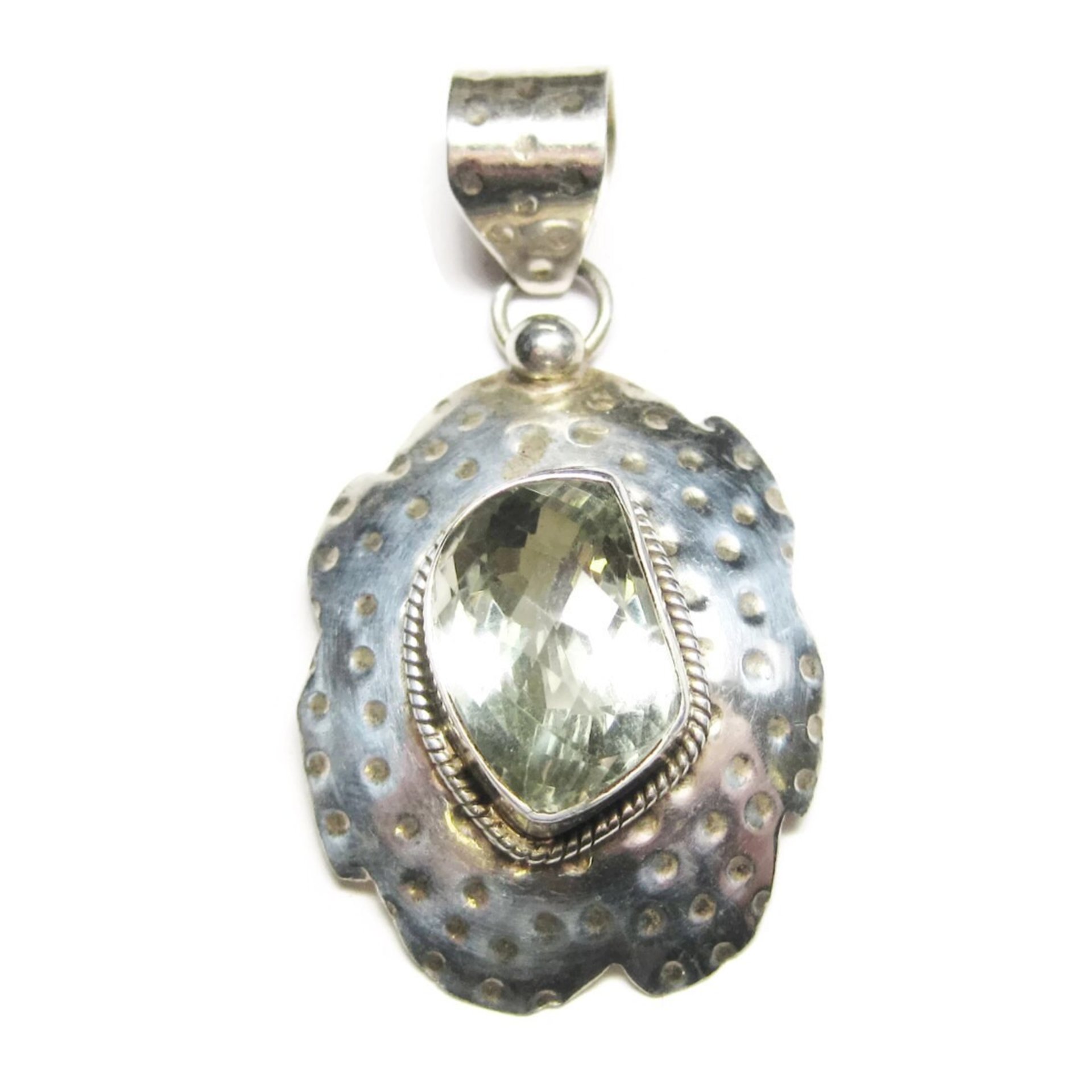 Large Vintage Sterling Green Amethyst Pendant