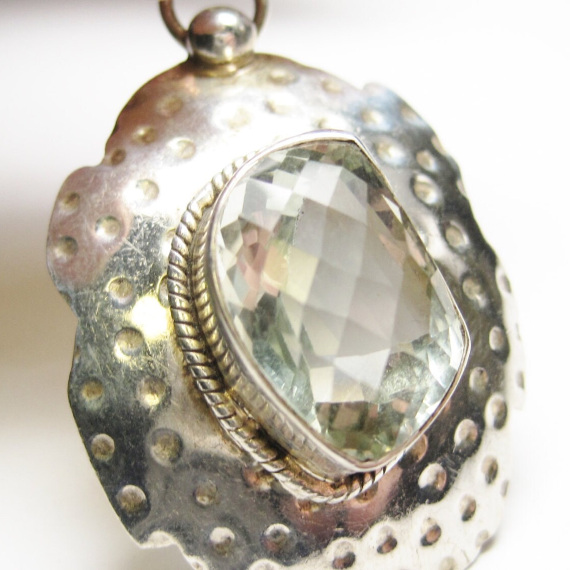 Large Vintage Sterling Green Amethyst Pendant