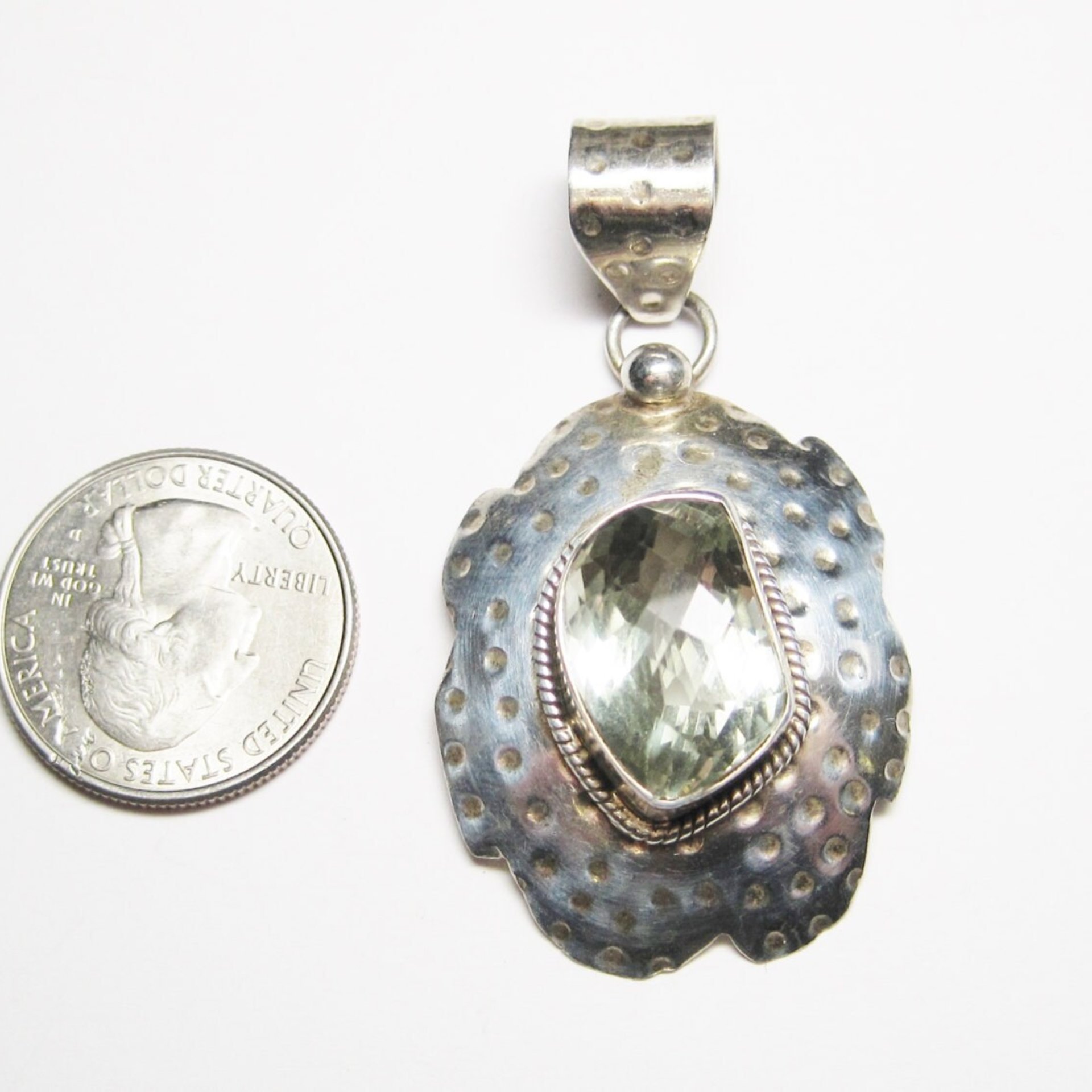 Large Vintage Sterling Green Amethyst Pendant