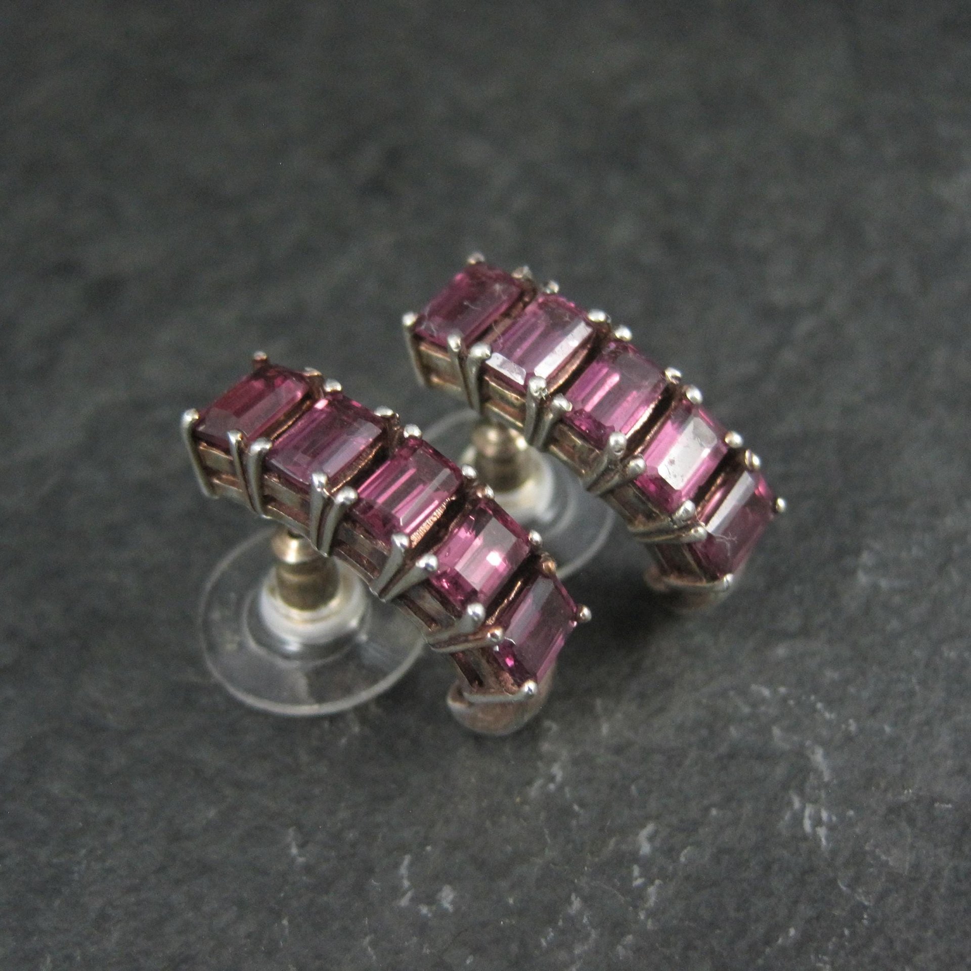 Sterling Silver Rhodolite Garnet Earrings Estate Jewelry