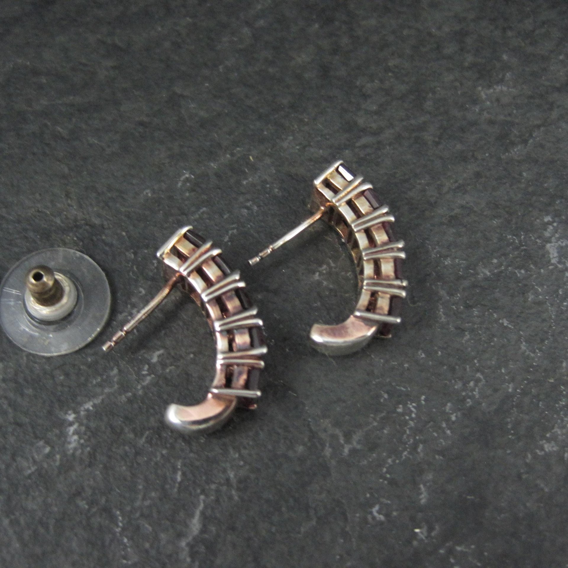 Sterling Silver Rhodolite Garnet Earrings Estate Jewelry