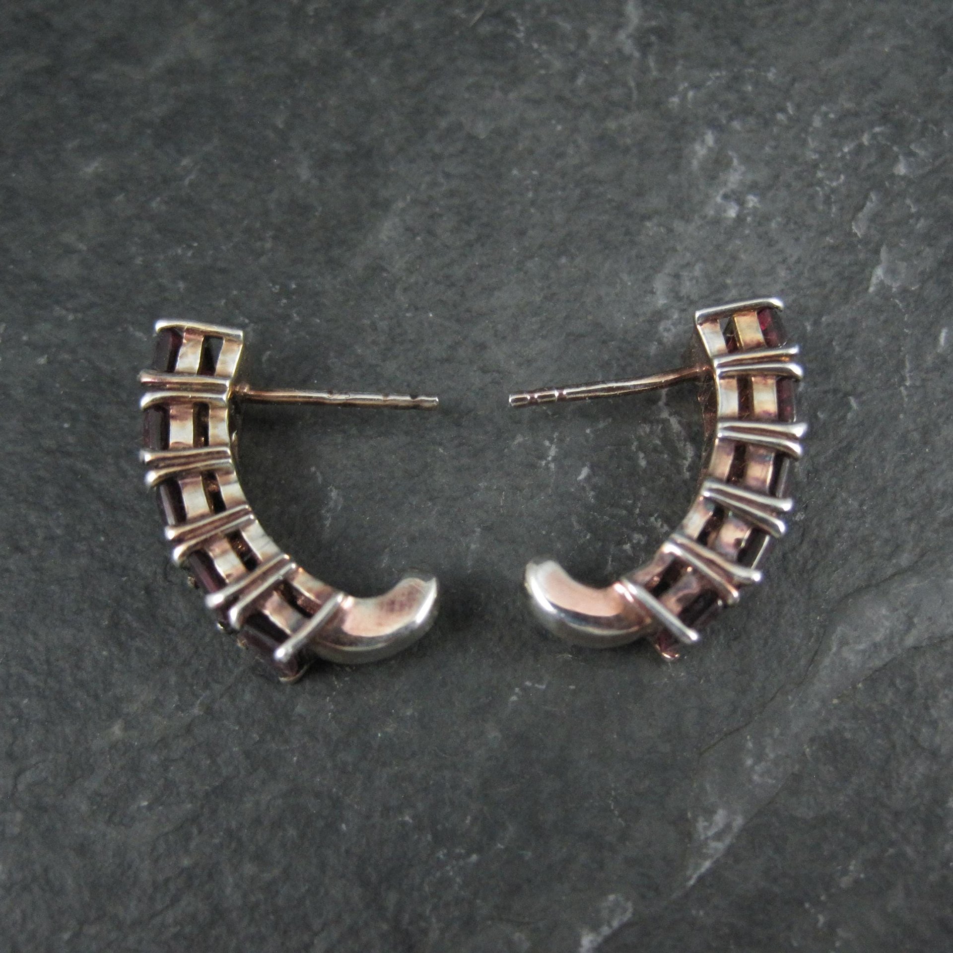 Sterling Silver Rhodolite Garnet Earrings Estate Jewelry