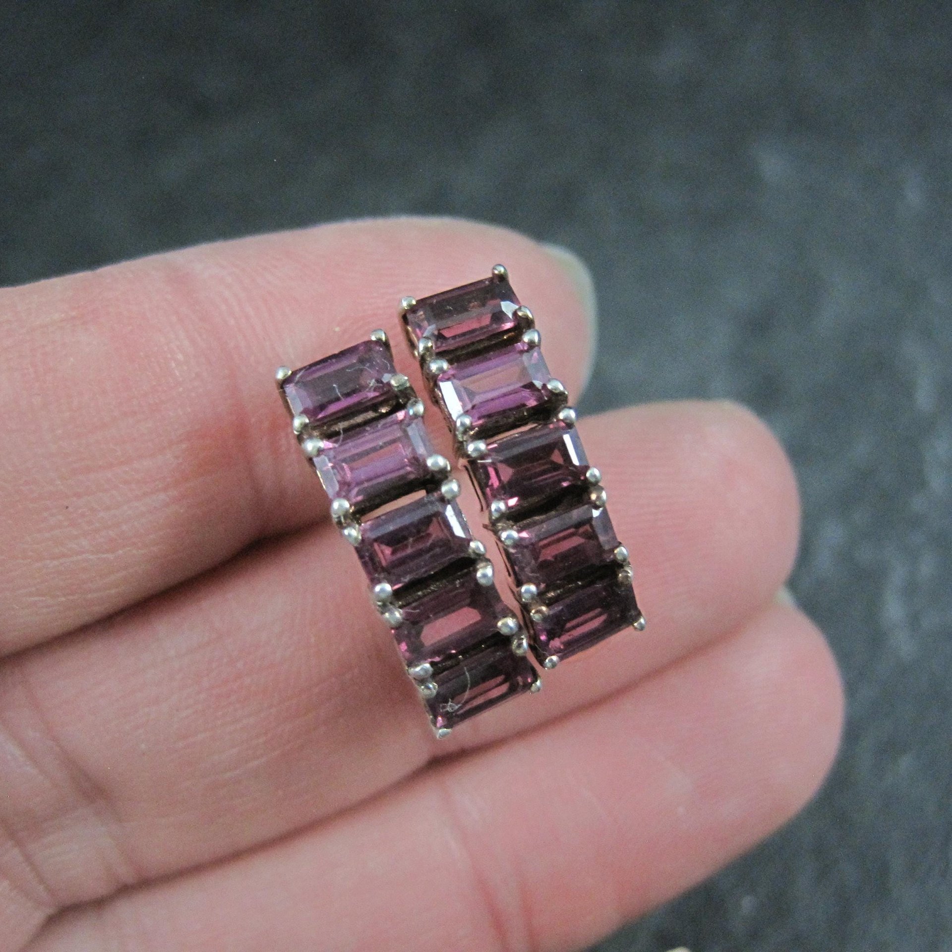 Sterling Silver Rhodolite Garnet Earrings Estate Jewelry