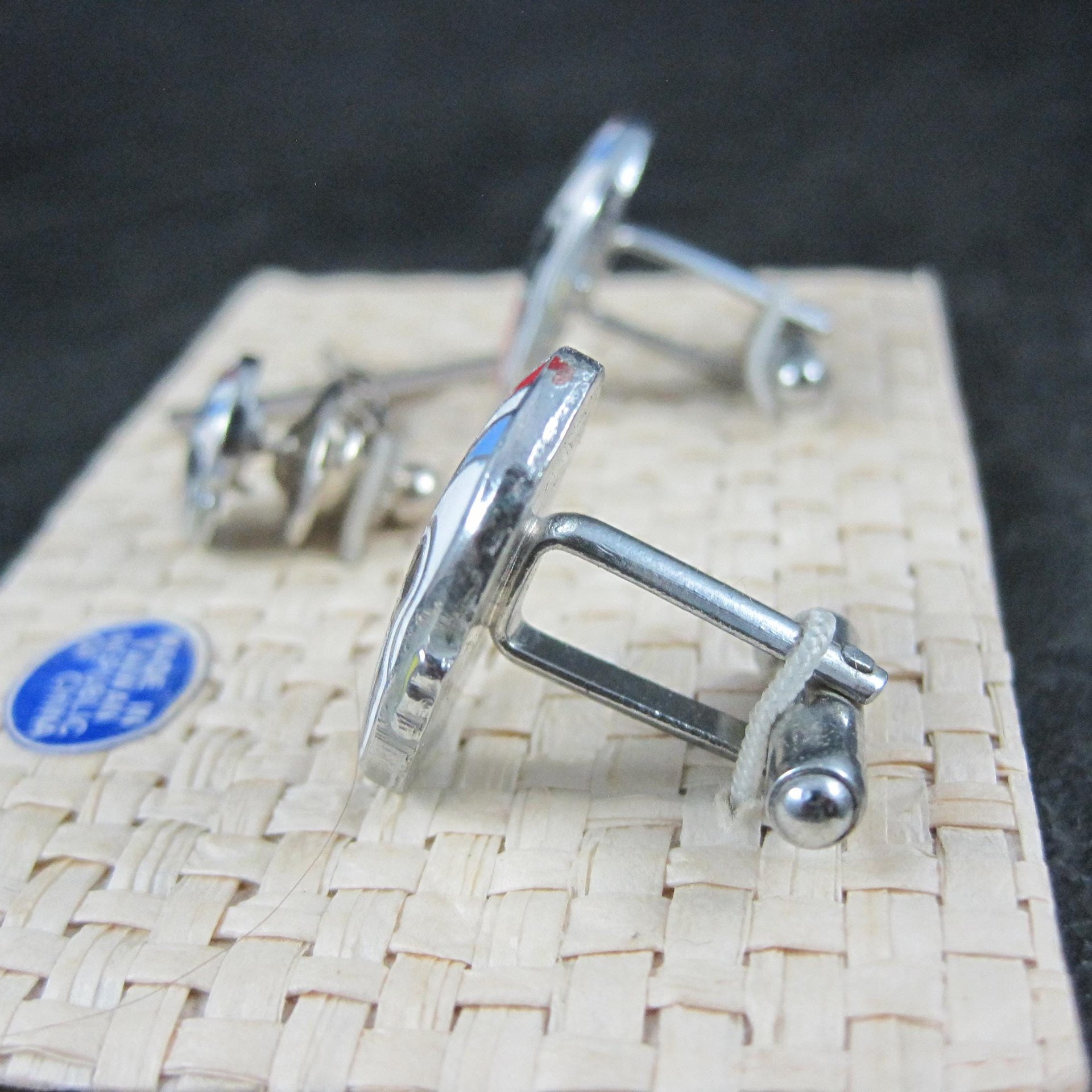 Vintage Enamel Kabuki Cufflinks and Tie Tack Set - New Old Stock