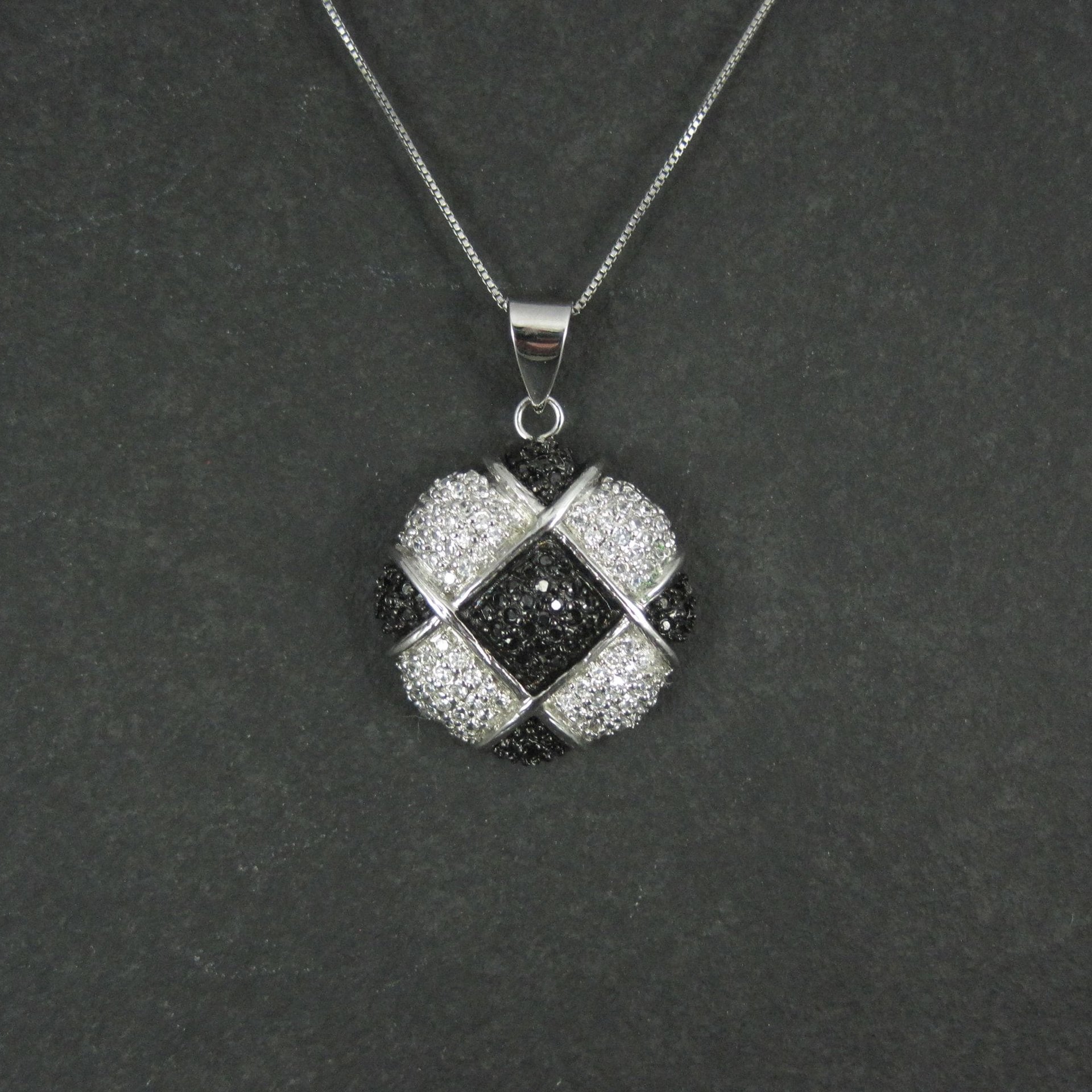 Sterling Silver Black & White Pendant Necklace
