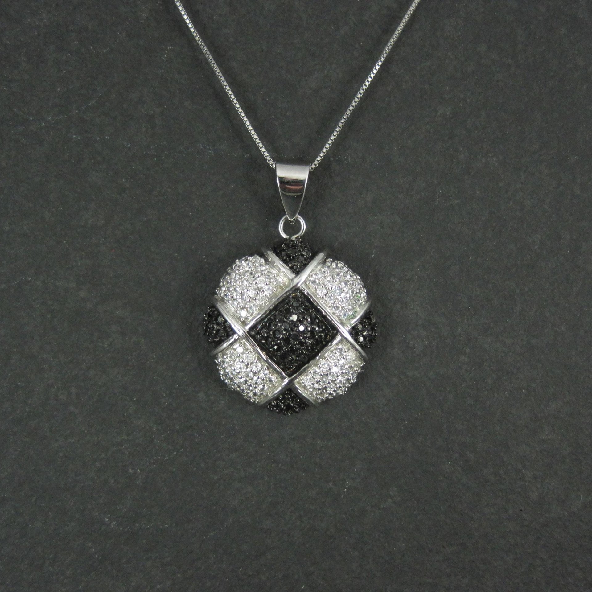 Sterling Silver Black & White Pendant Necklace