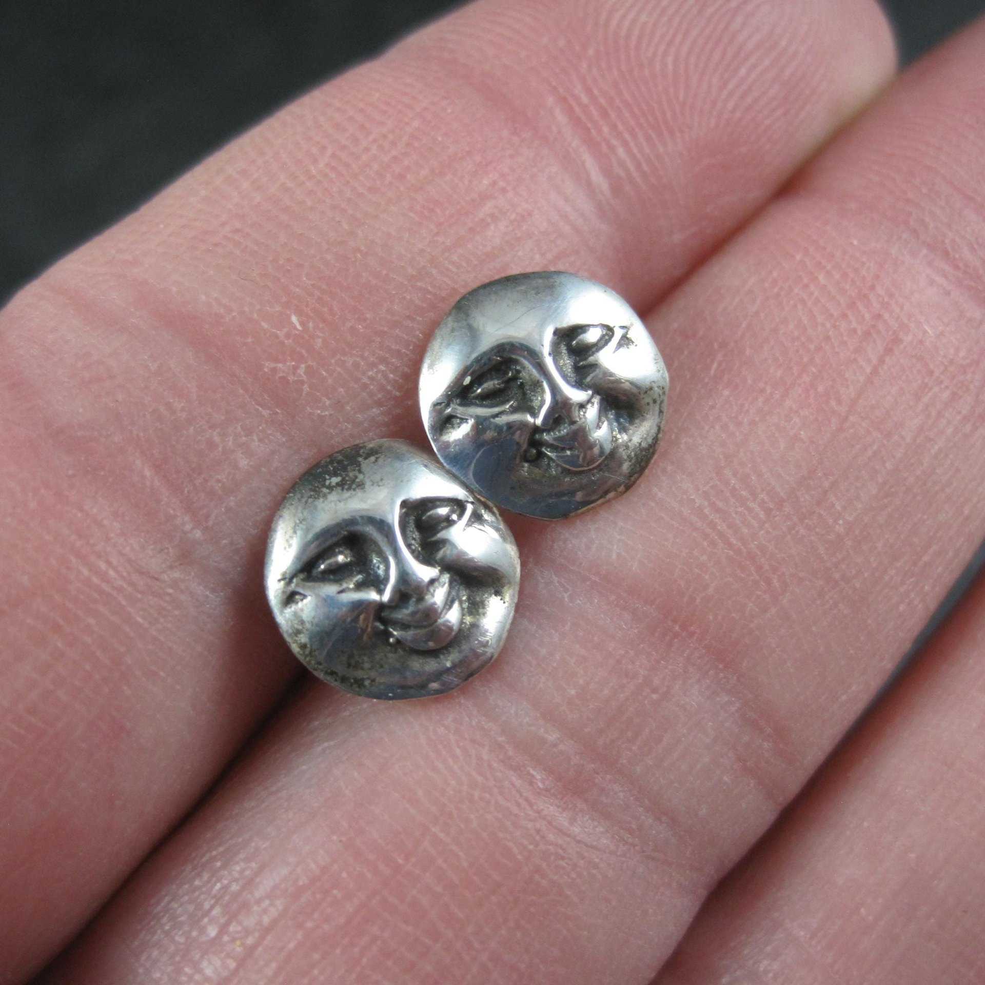 Vintage Sterling Moon Face Earrings