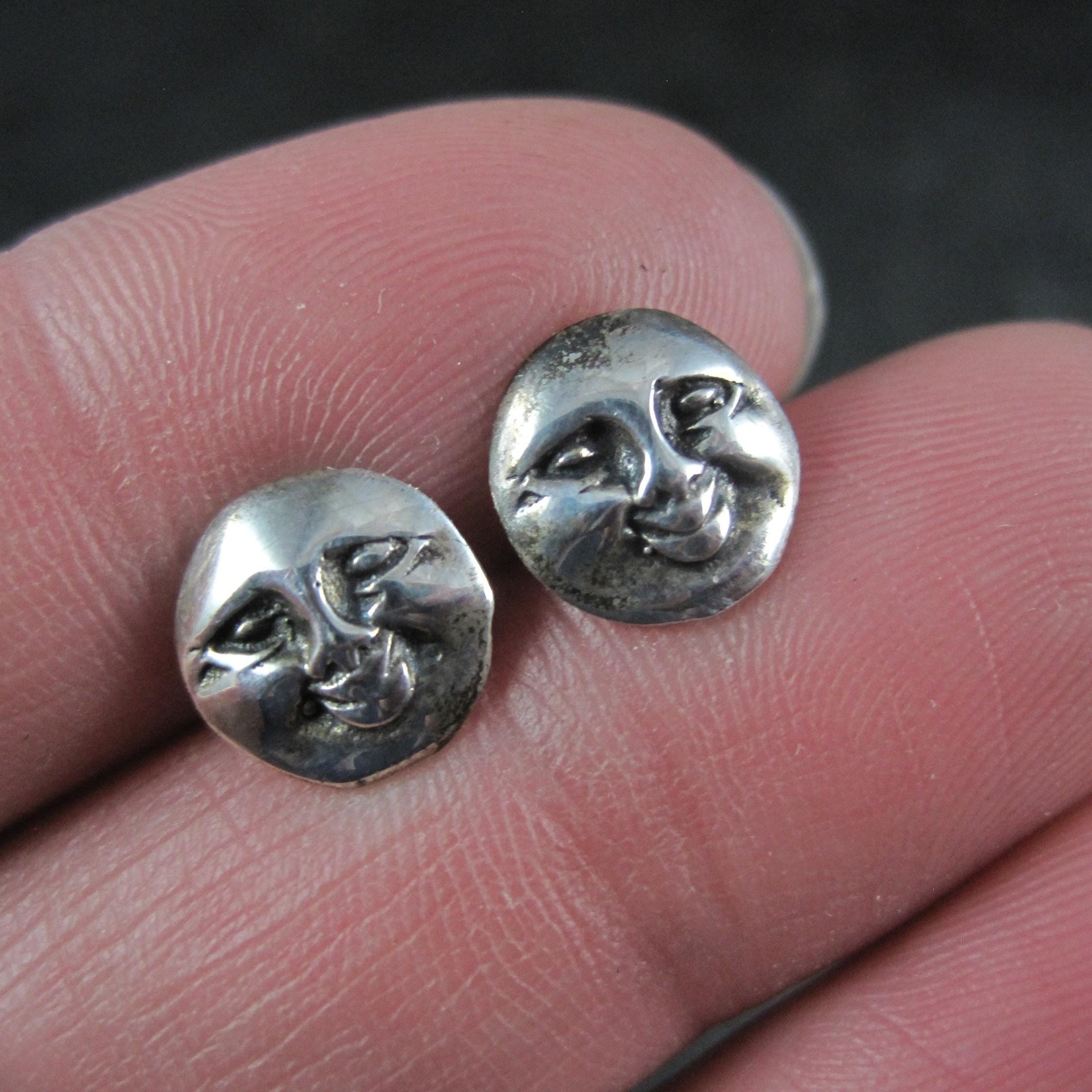 Vintage Sterling Moon Face Earrings