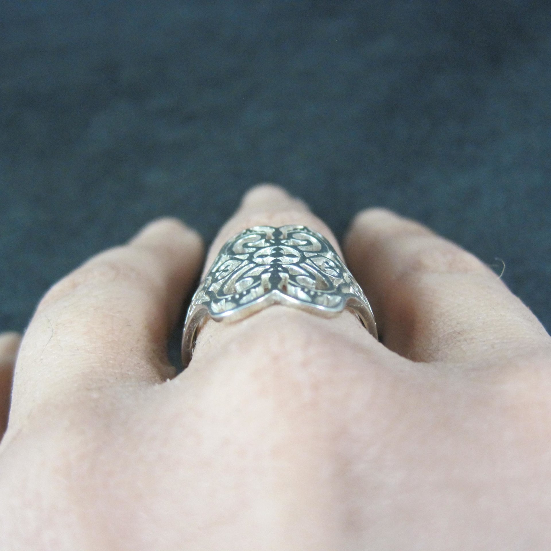 Vintage Sterling Silver Filigree Ring Size 8