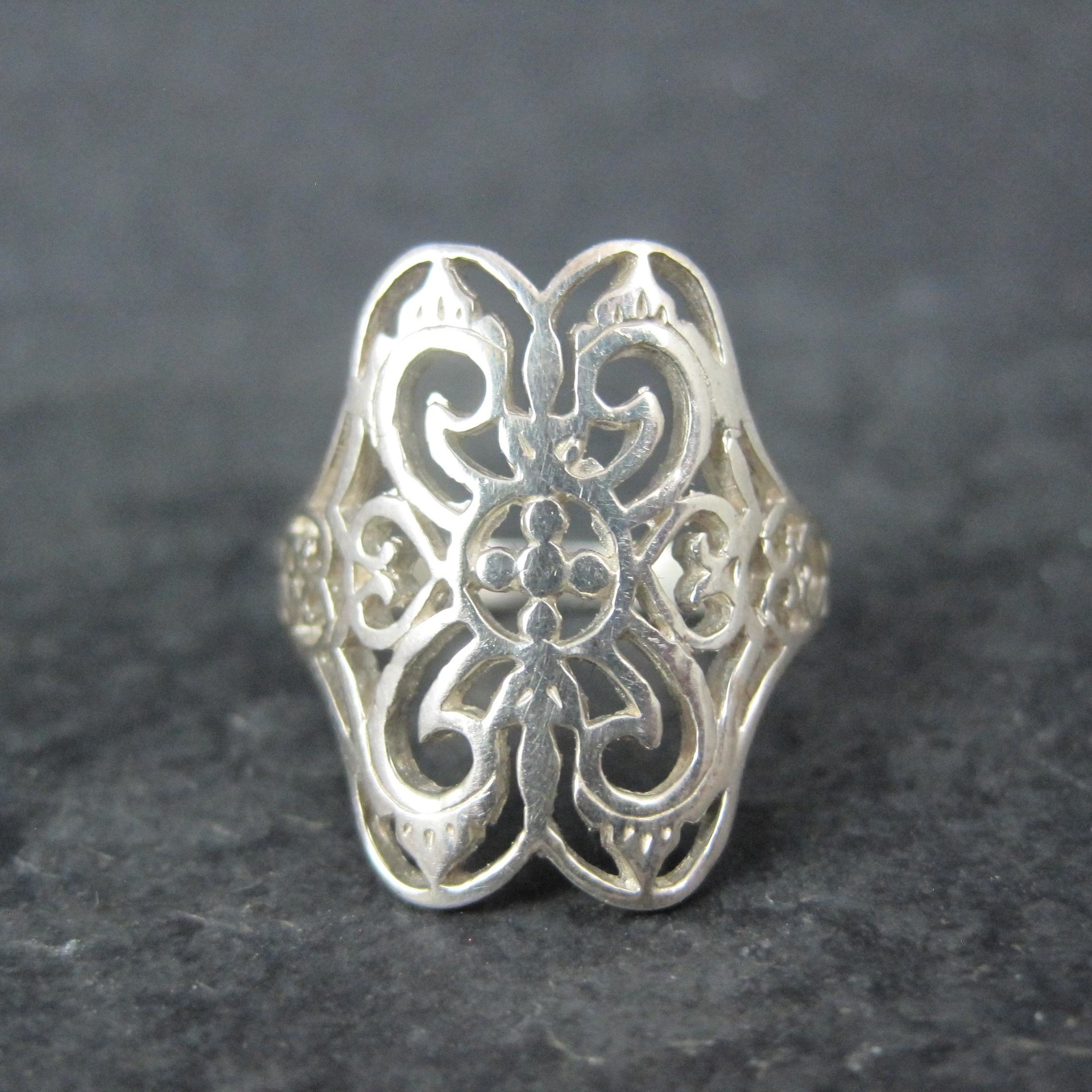 Vintage Sterling Silver Filigree Ring Size 8