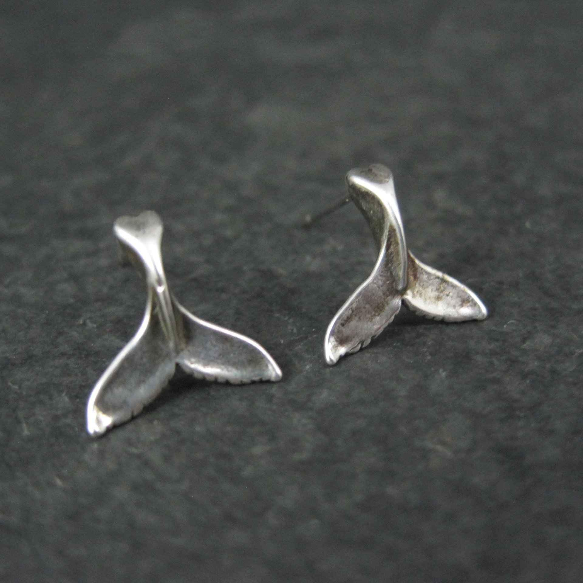 Vintage Sterling Silver Whale Tail Stud Earrings