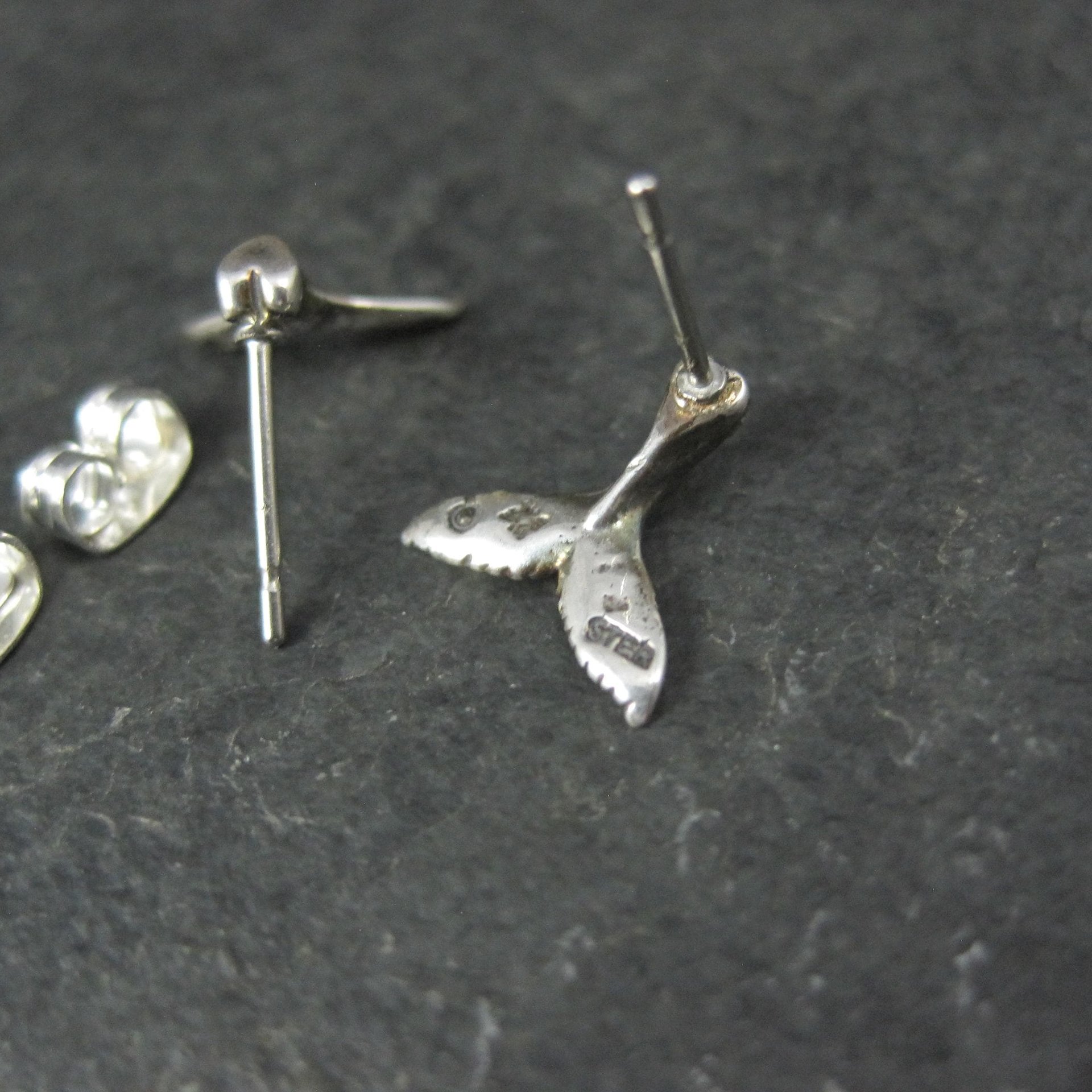 Vintage Sterling Silver Whale Tail Stud Earrings