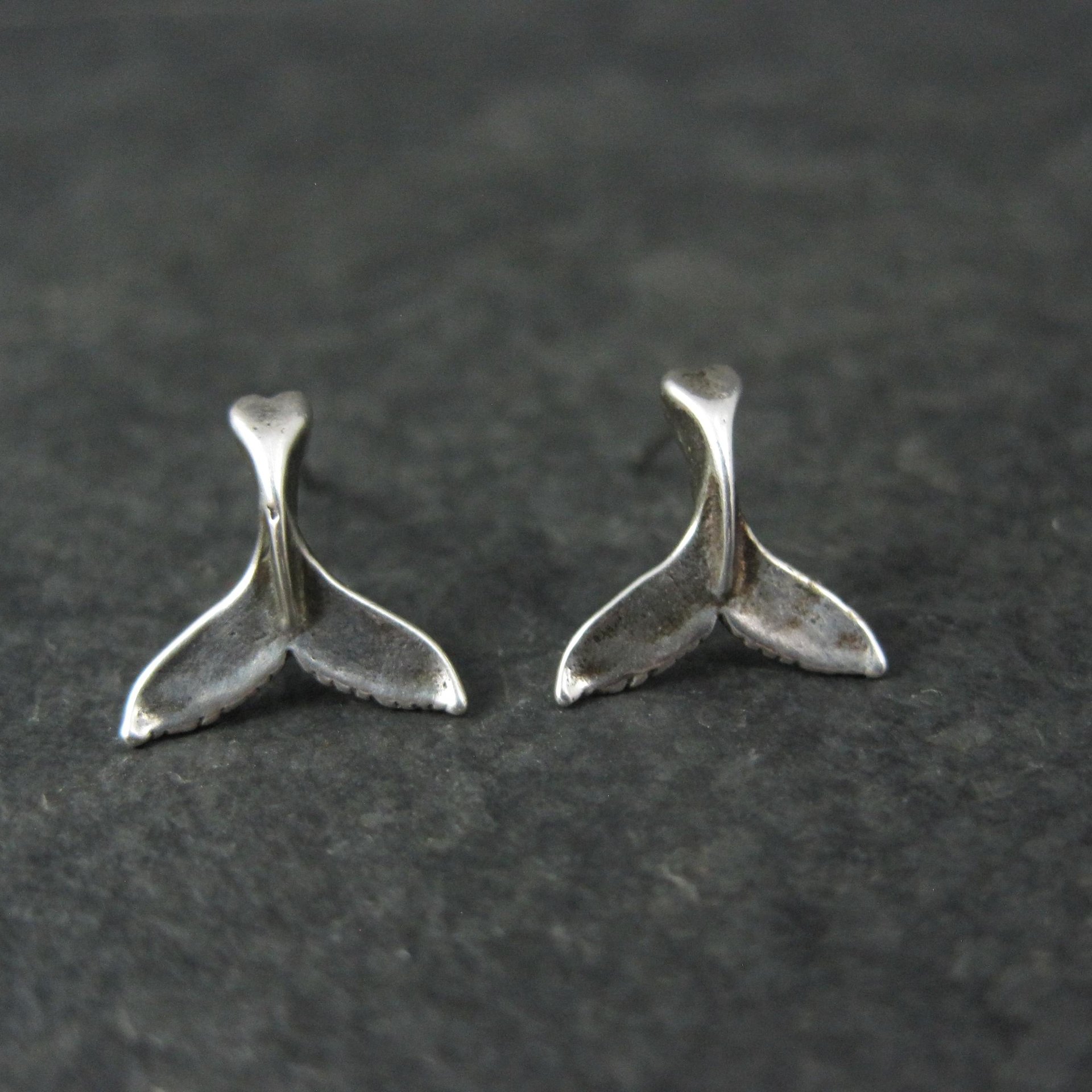 Vintage Sterling Silver Whale Tail Stud Earrings
