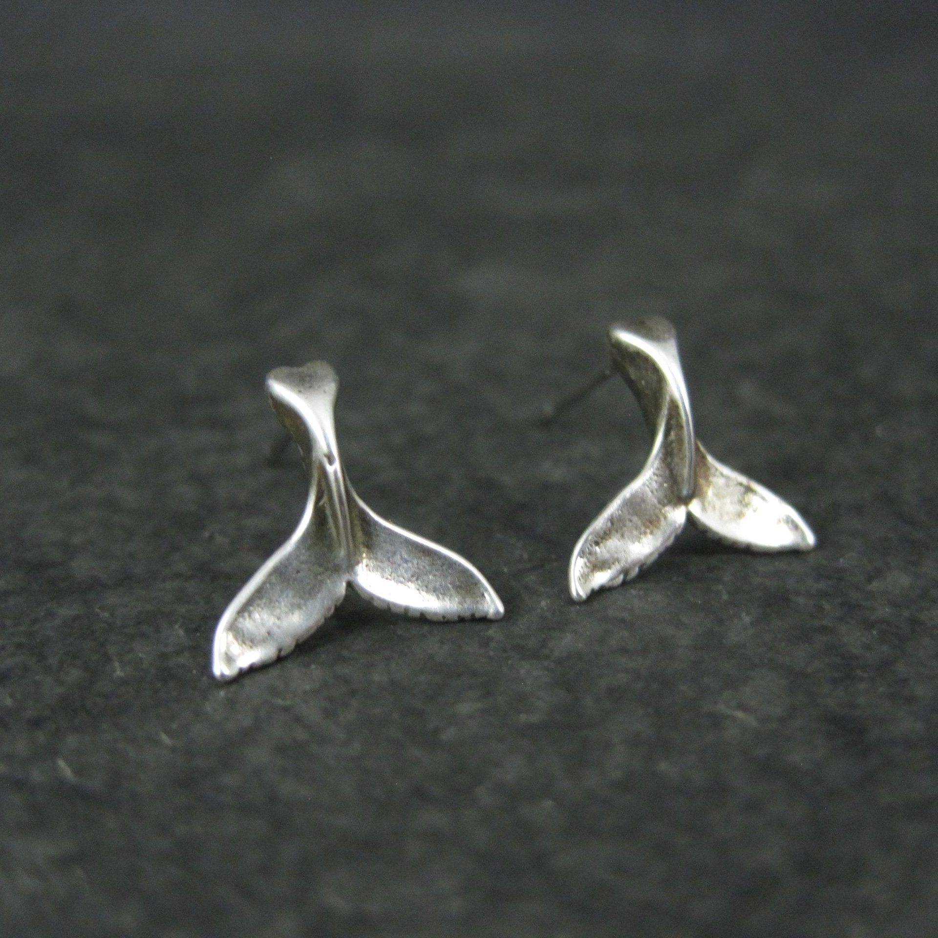 Vintage Sterling Silver Whale Tail Stud Earrings