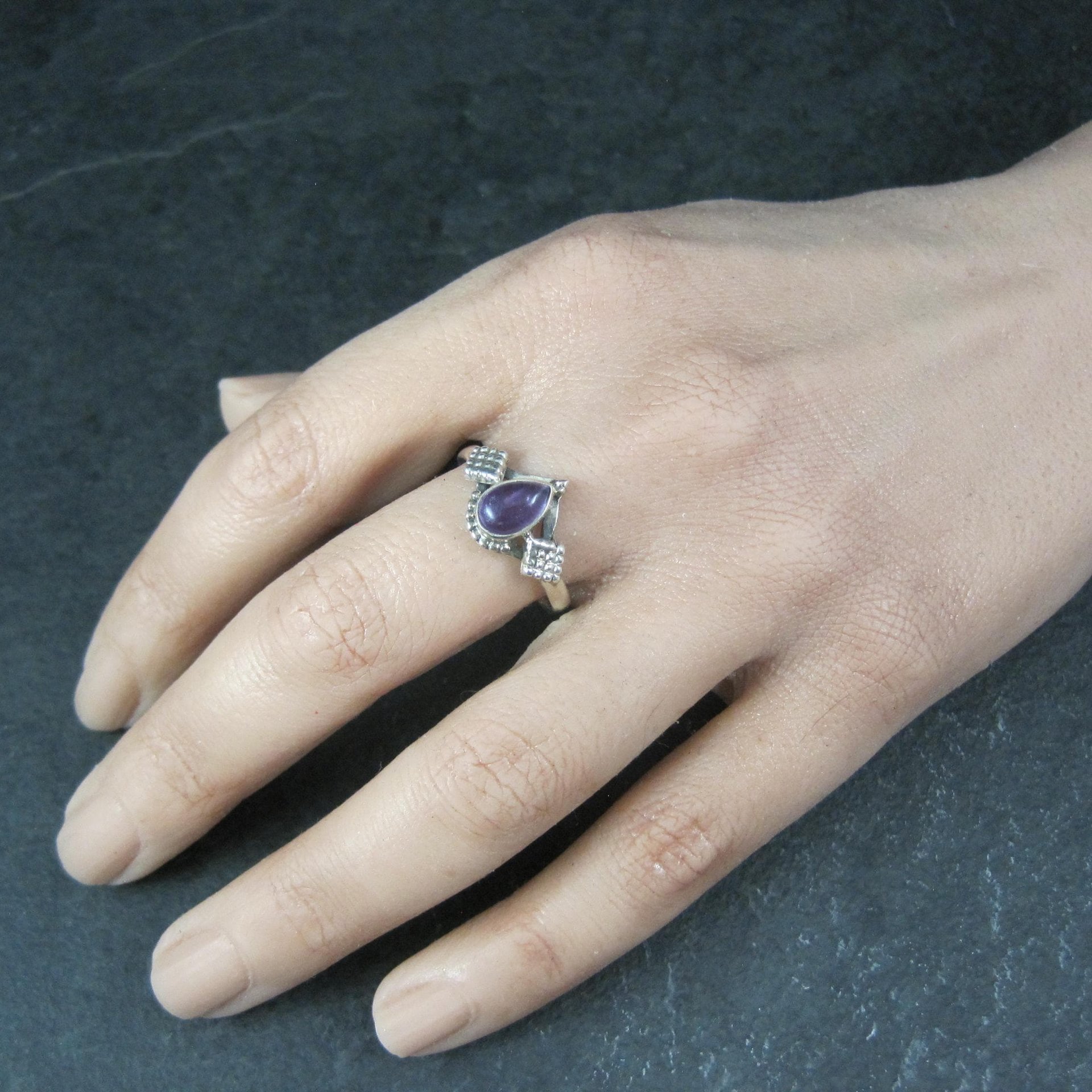 Dainty Sterling Amethyst Ring Size 10 Vintage Silver