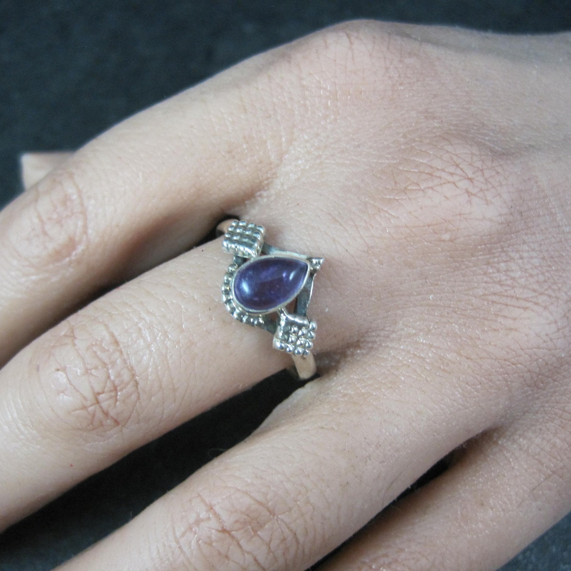 Dainty Sterling Amethyst Ring Size 10 Vintage Silver