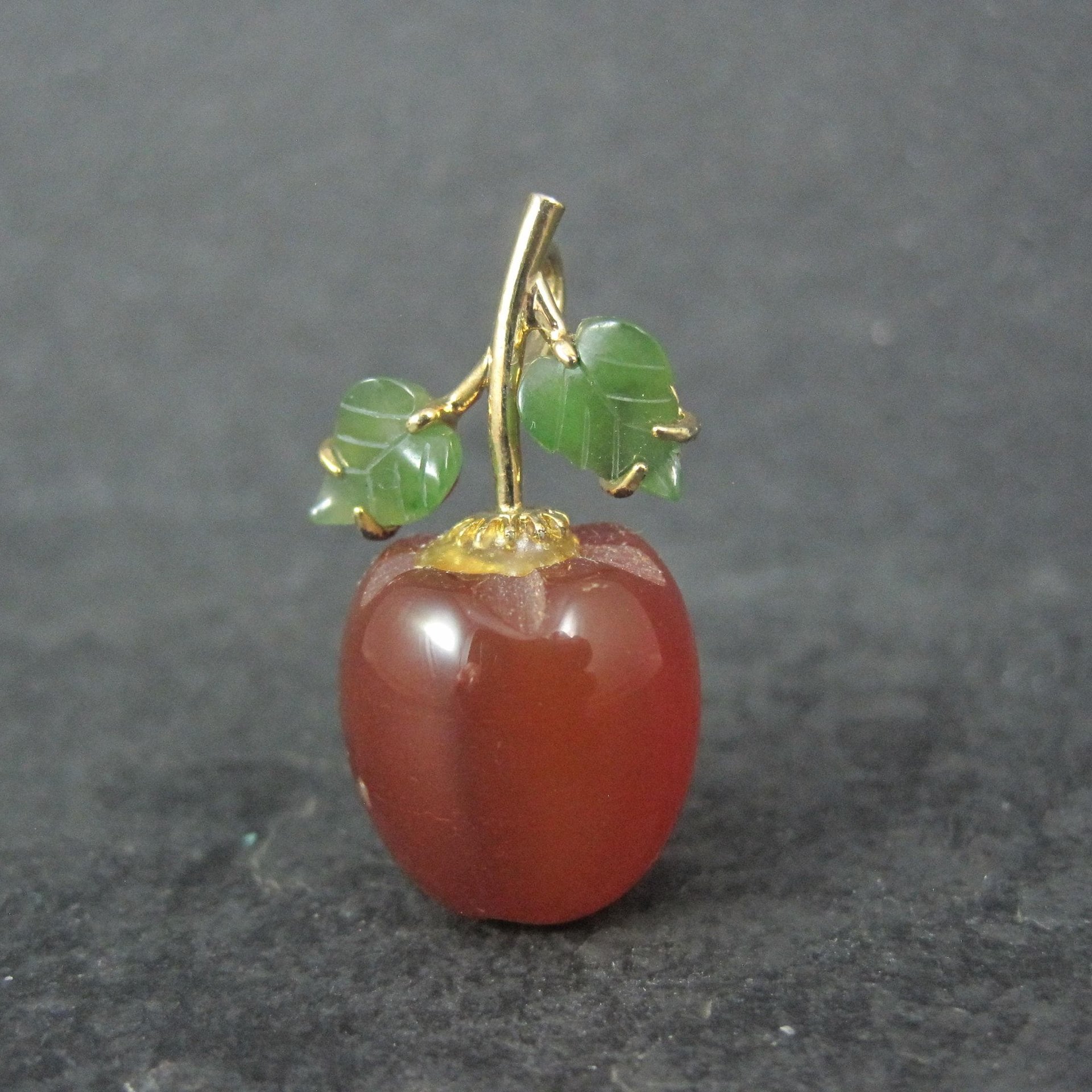 Vintage Carved Carnelian & Jade Apple Pendant