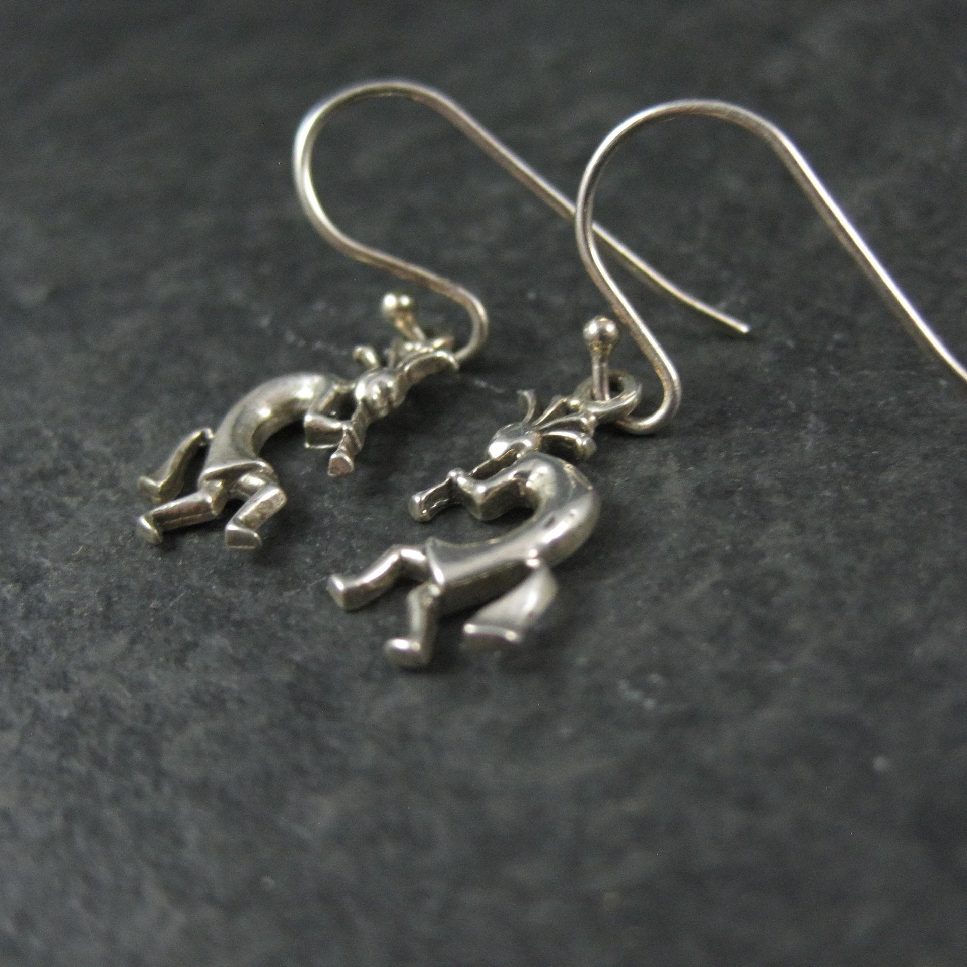 Dainty Sterling Kokopelli Earrings - Vintage Southwestern Silver Dangles
