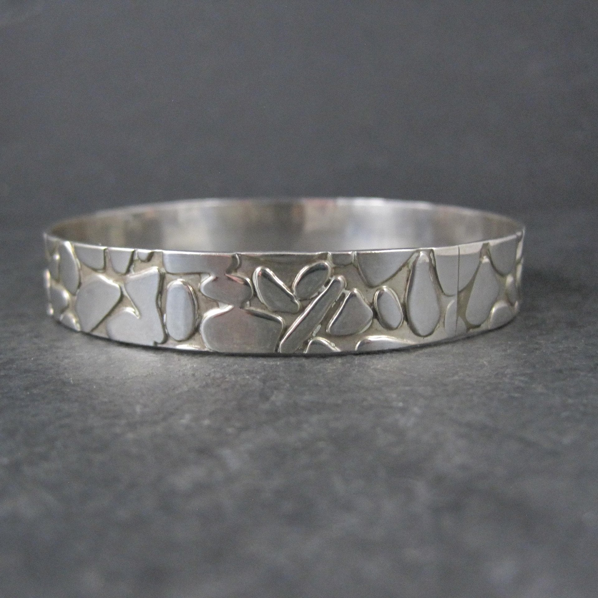 Mexican Sterling Pebble Bangle Bracelet 8" Vintage 925 Silver