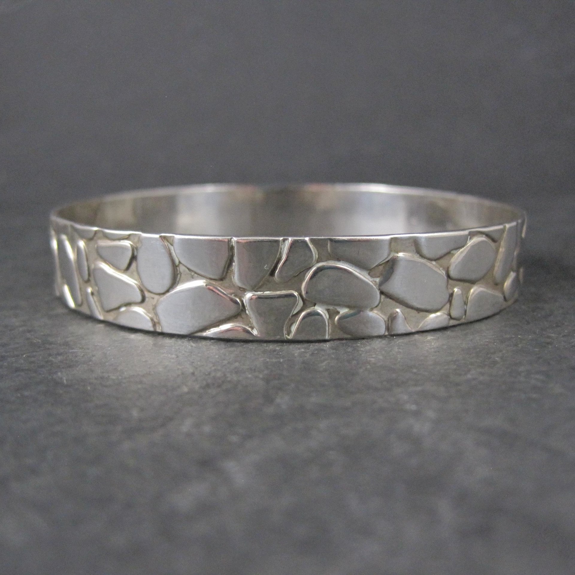 Mexican Sterling Pebble Bangle Bracelet 8" Vintage 925 Silver