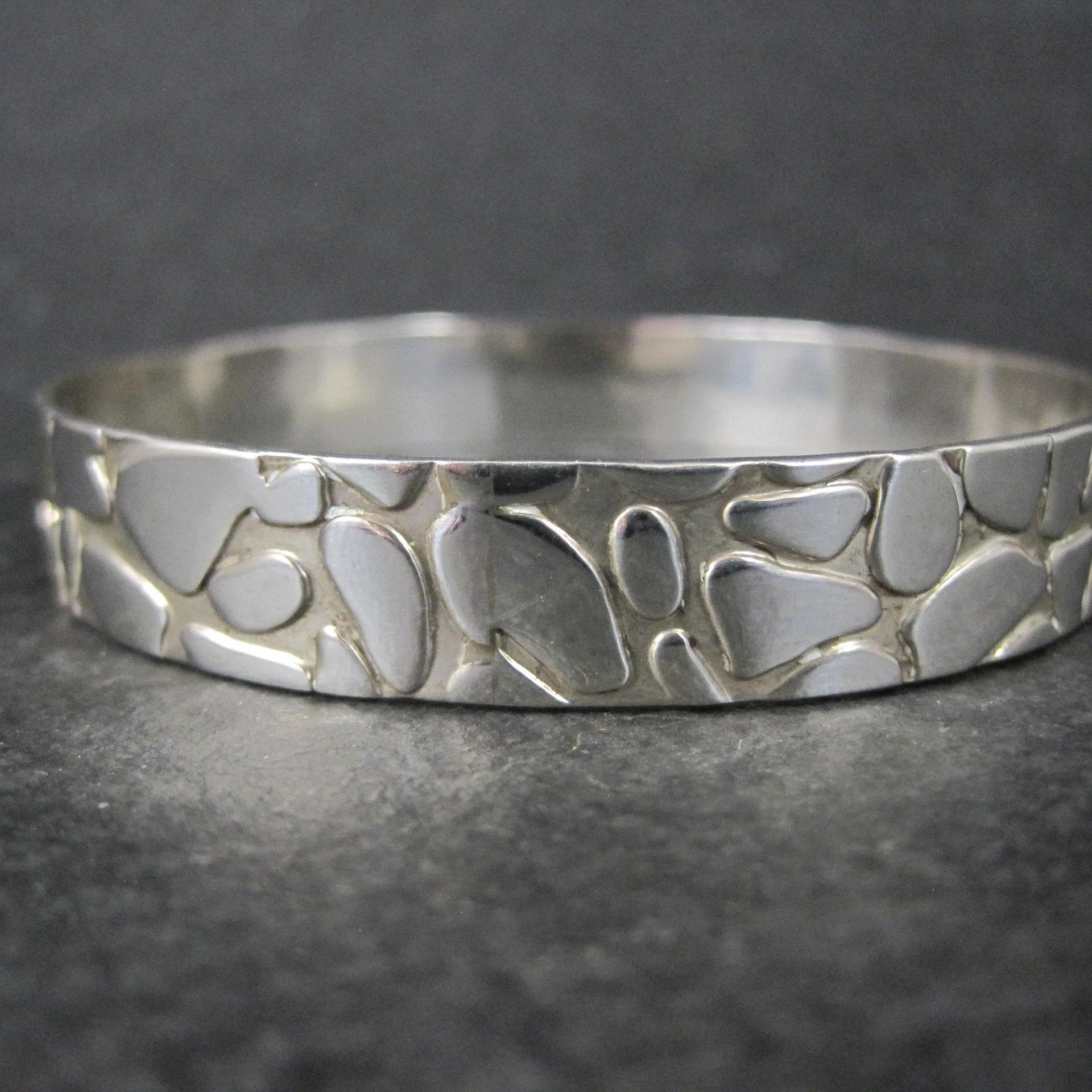 Mexican Sterling Pebble Bangle Bracelet 8" Vintage 925 Silver
