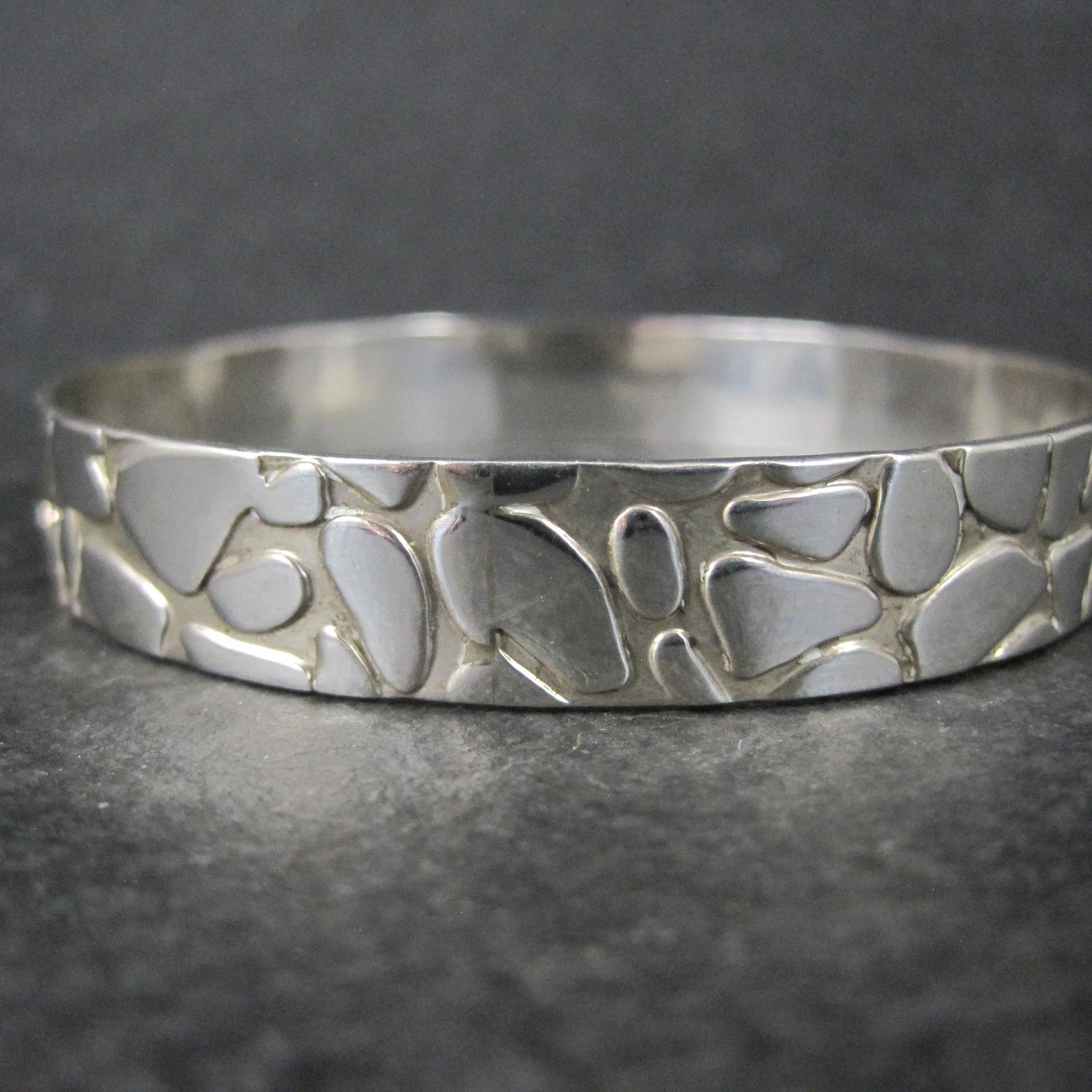 Mexican Sterling Pebble Bangle Bracelet 8" Vintage 925 Silver