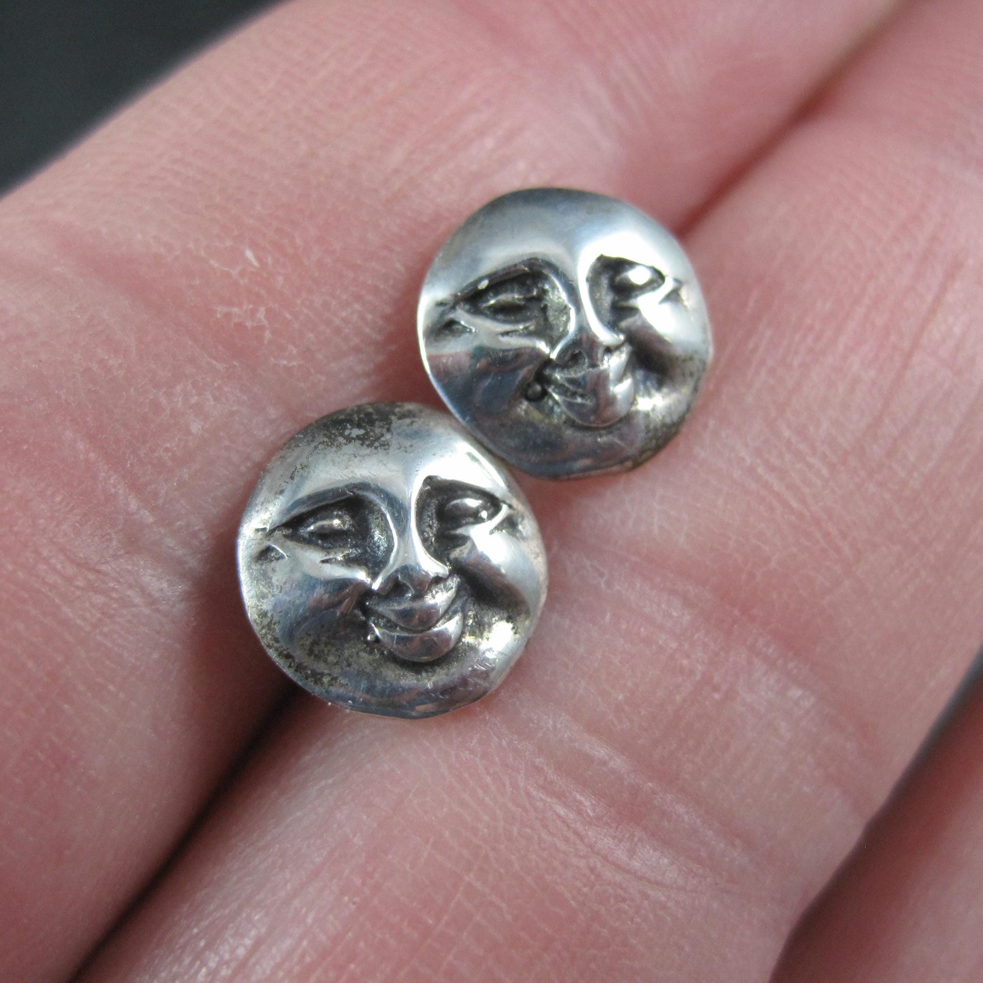 Vintage Sterling Moon Face Earrings