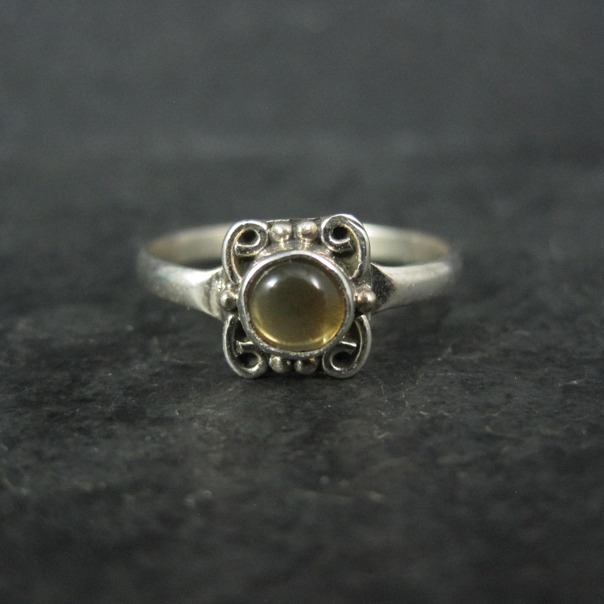 Dainty Sterling Silver Citrine Ring Size 9 Estate Jewelry
