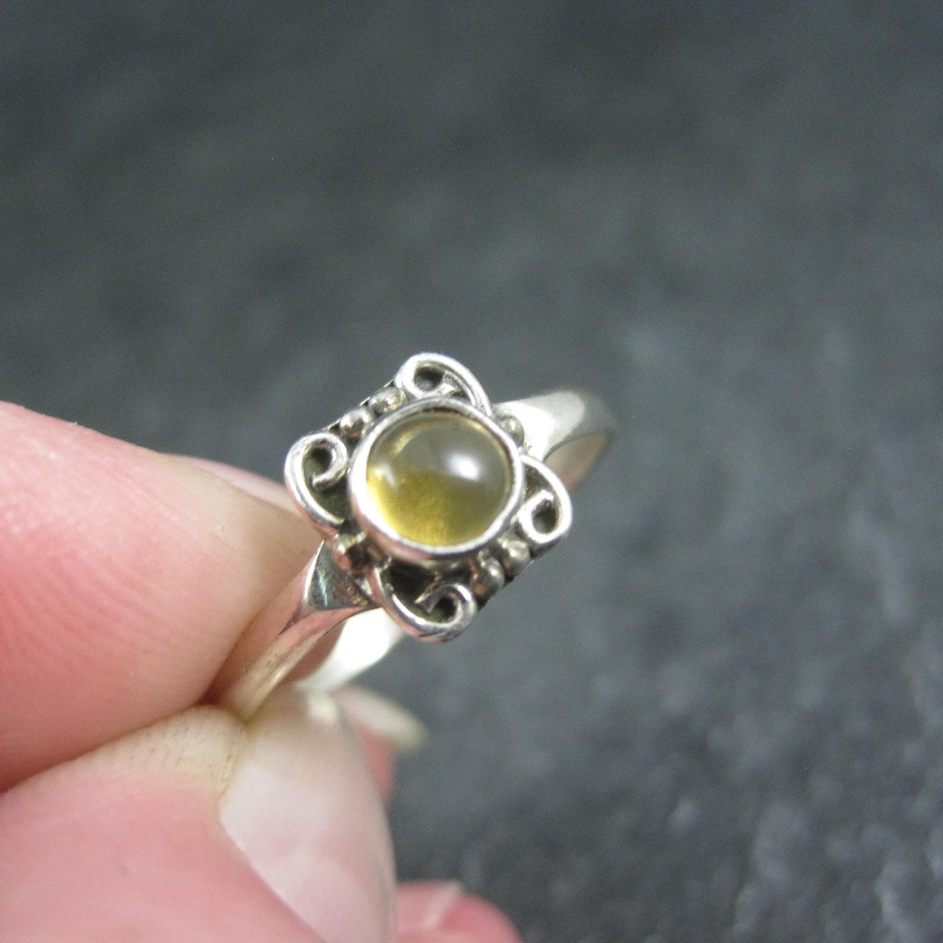 Dainty Sterling Silver Citrine Ring Size 9 Estate Jewelry