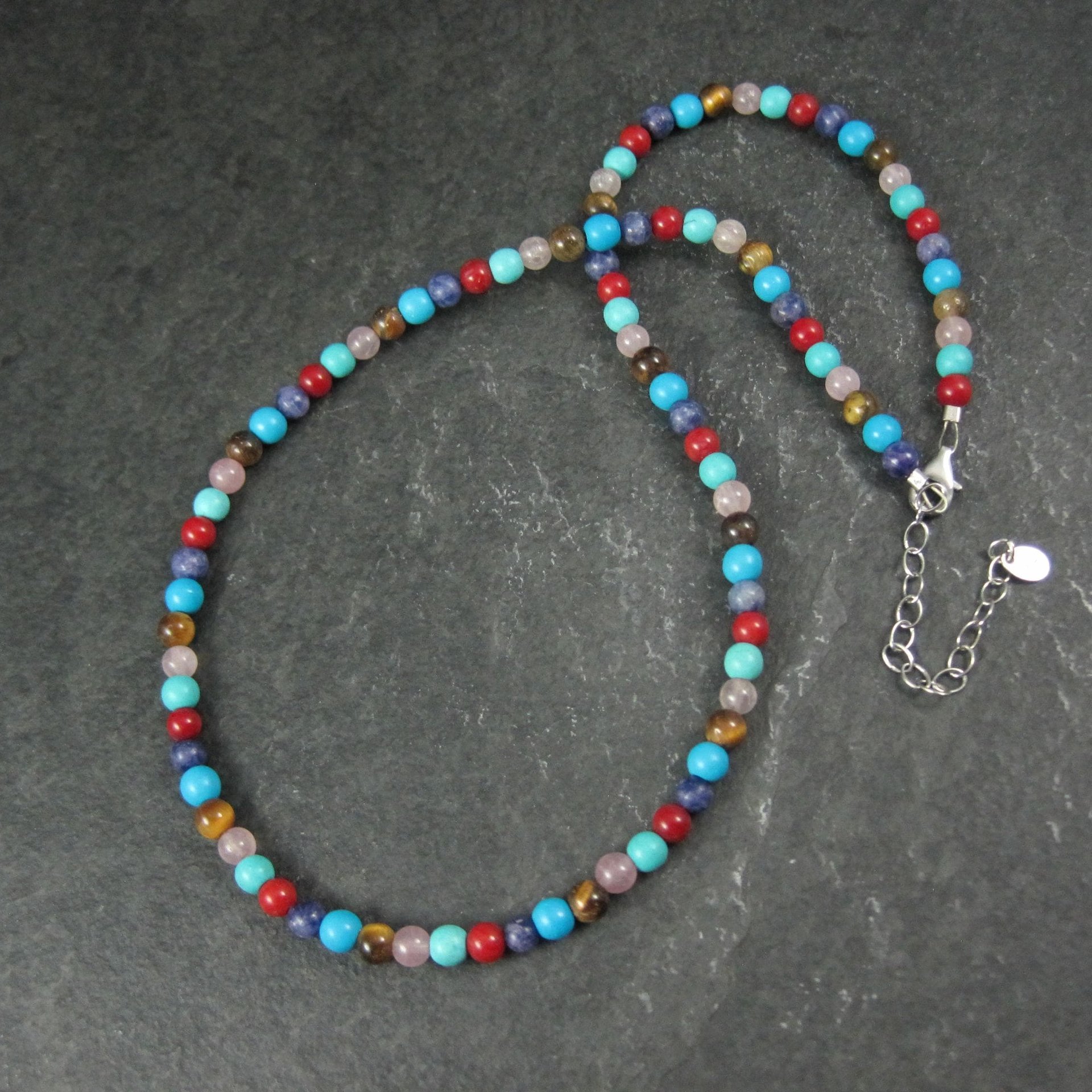 Estate Sterling 4MM Gemstone Bead Necklace