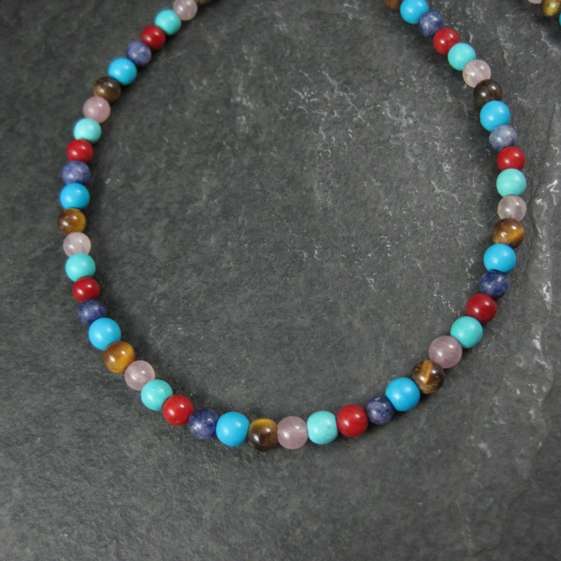 Estate Sterling 4MM Gemstone Bead Necklace