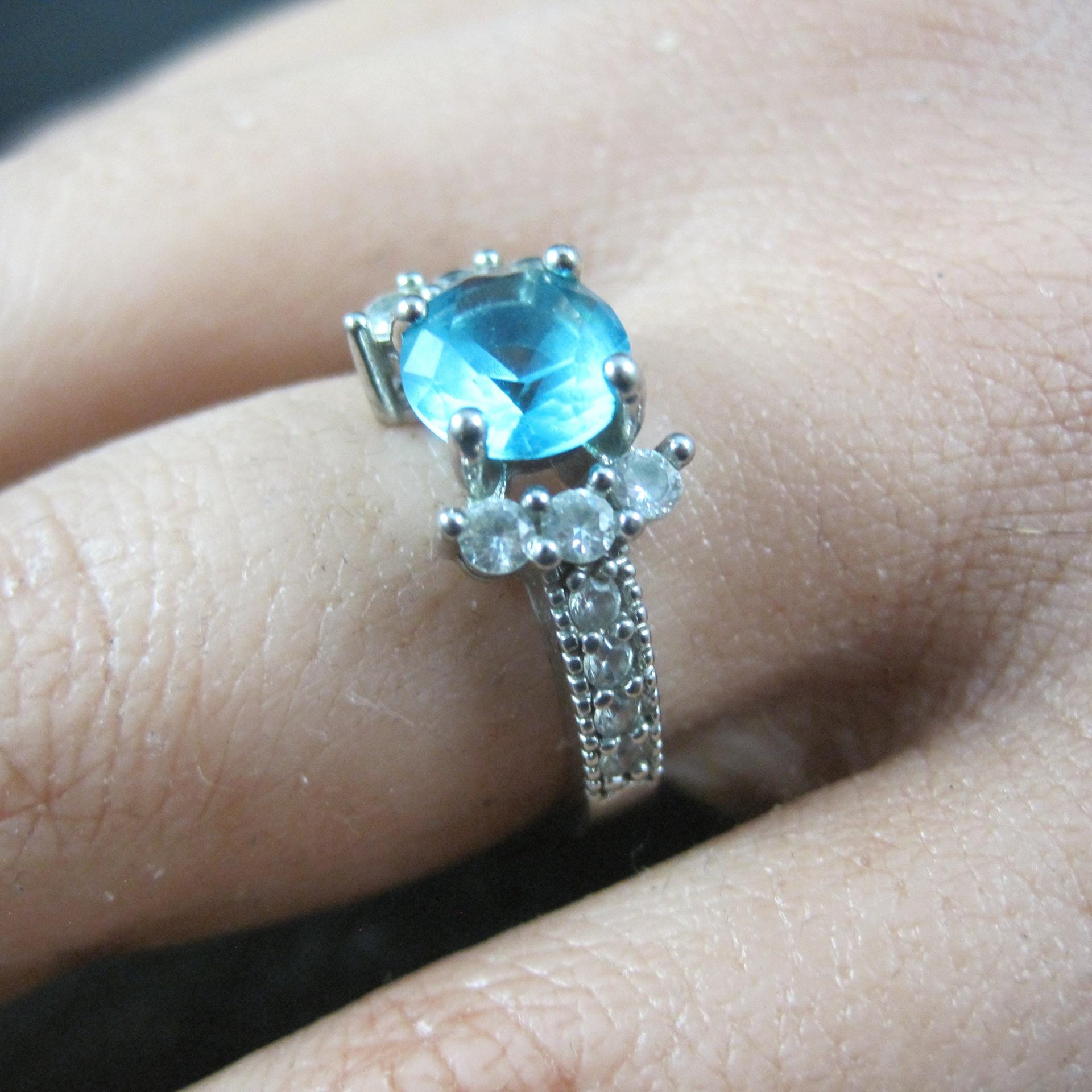 Estate Sterling Blue Cubic Zirconia Ring Size 6